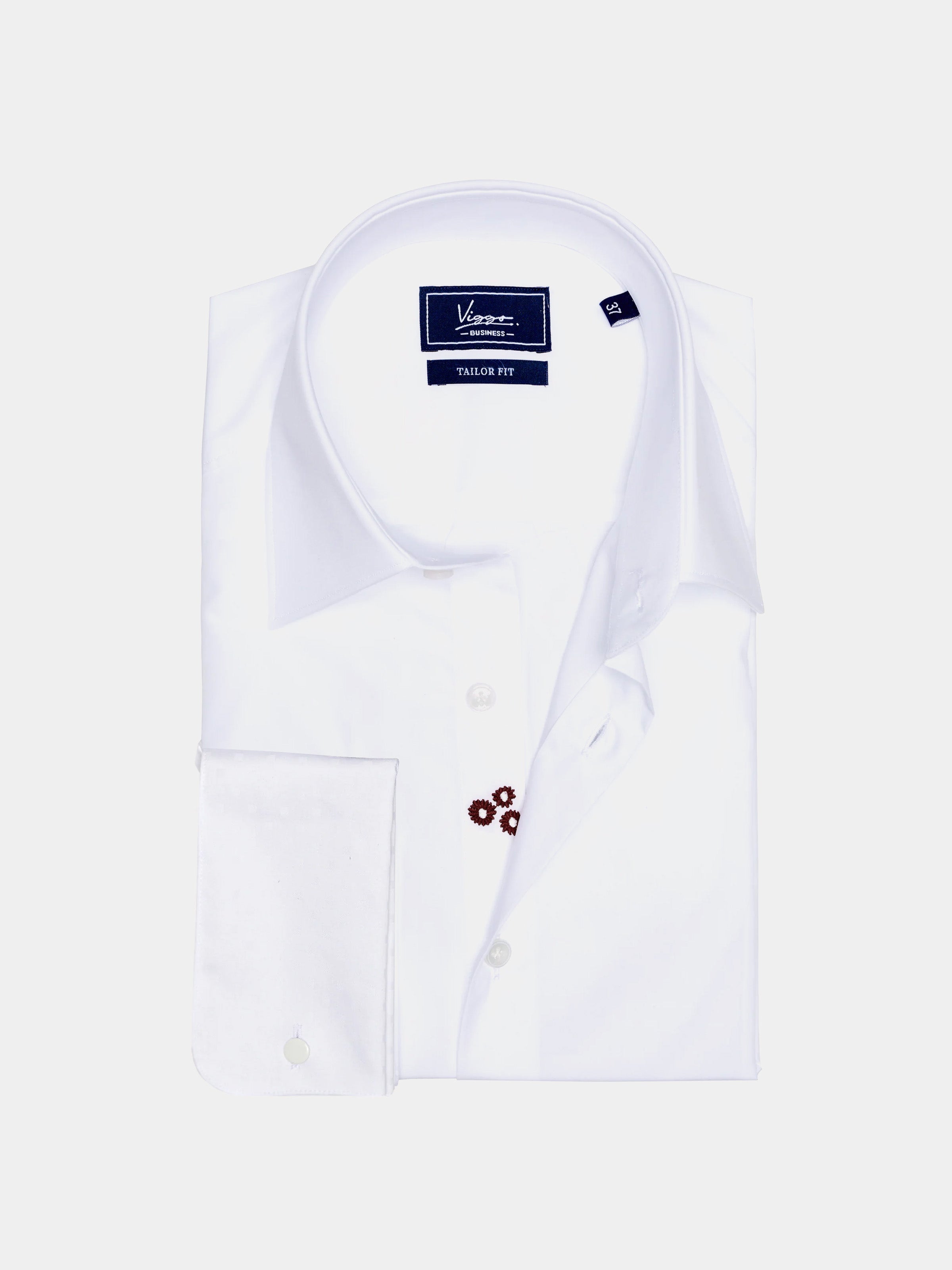 White non-iron shirt with brown hidden flower, cufflinks