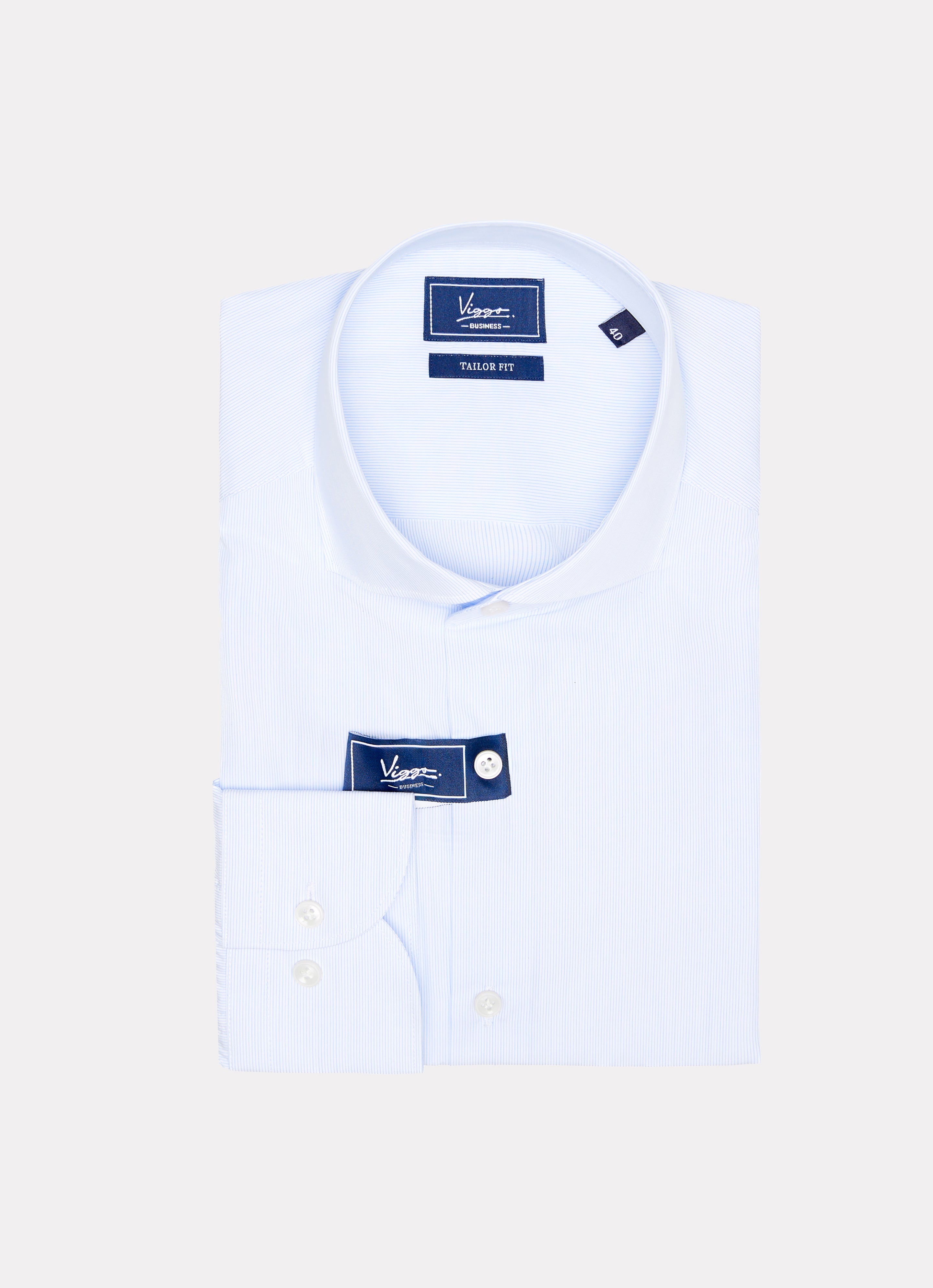 White shirt with fine blue stripes