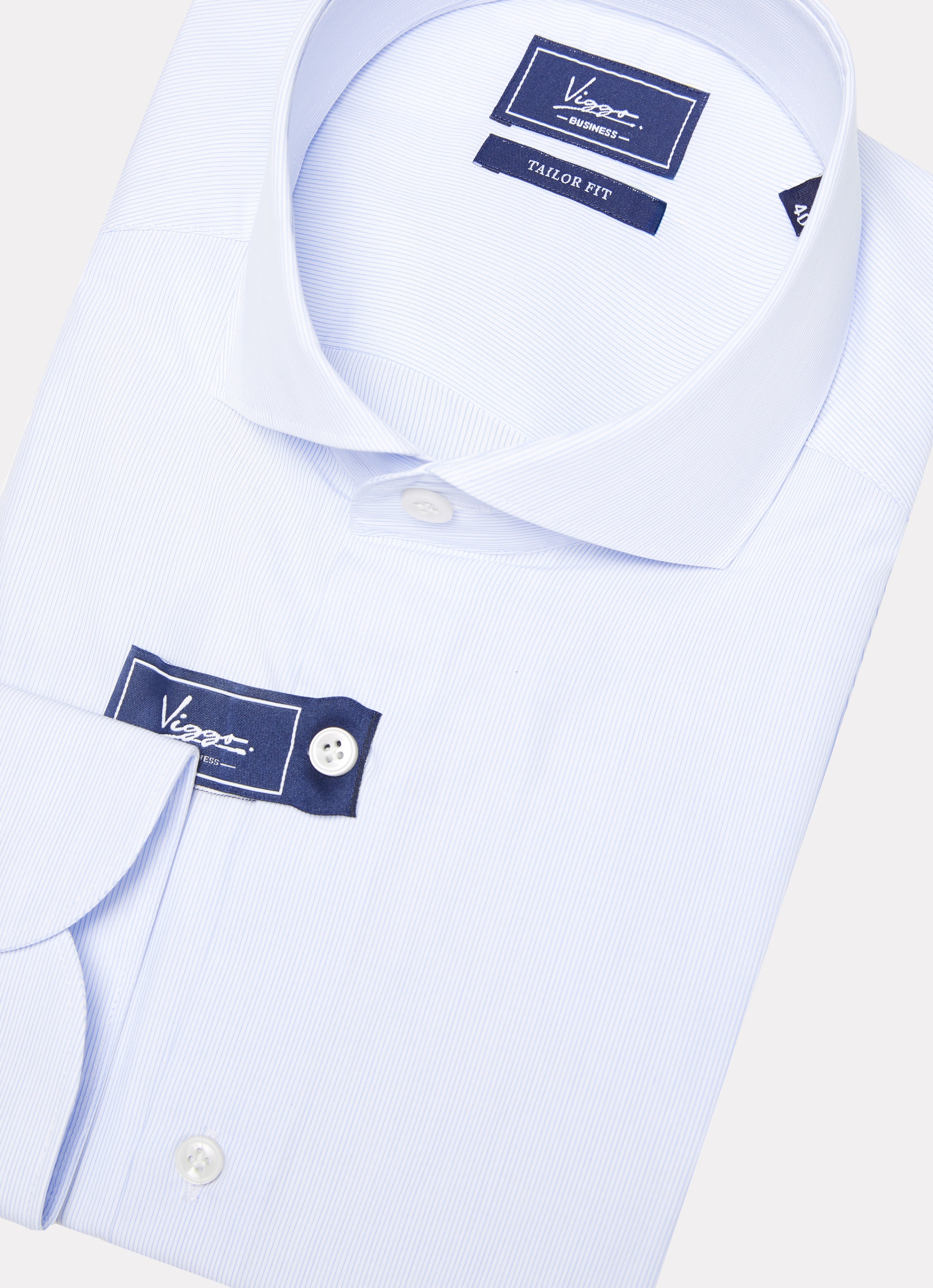 White shirt with fine blue stripes
