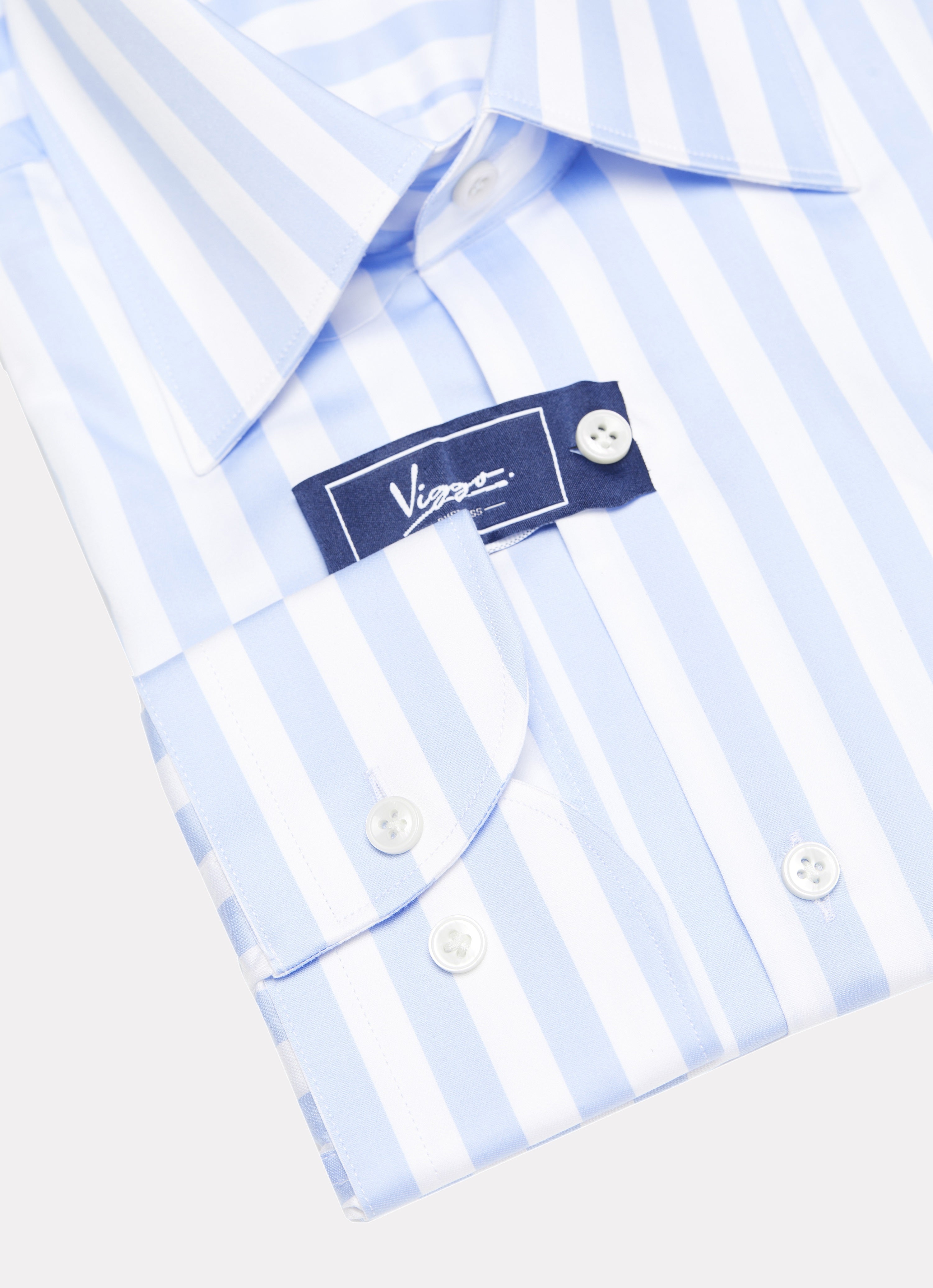White shirt with wide blue stripes