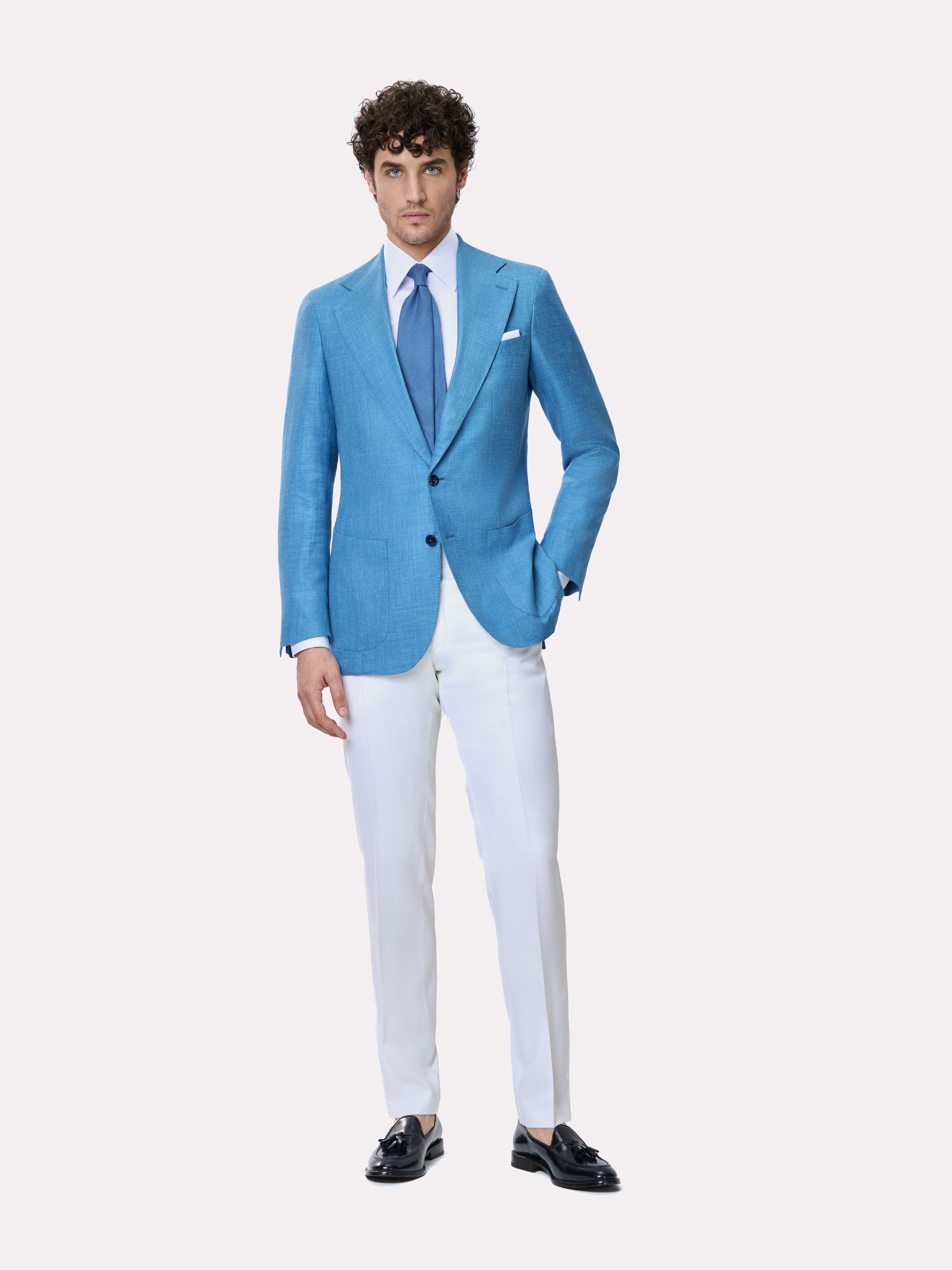 White wool pants with adjustable waist