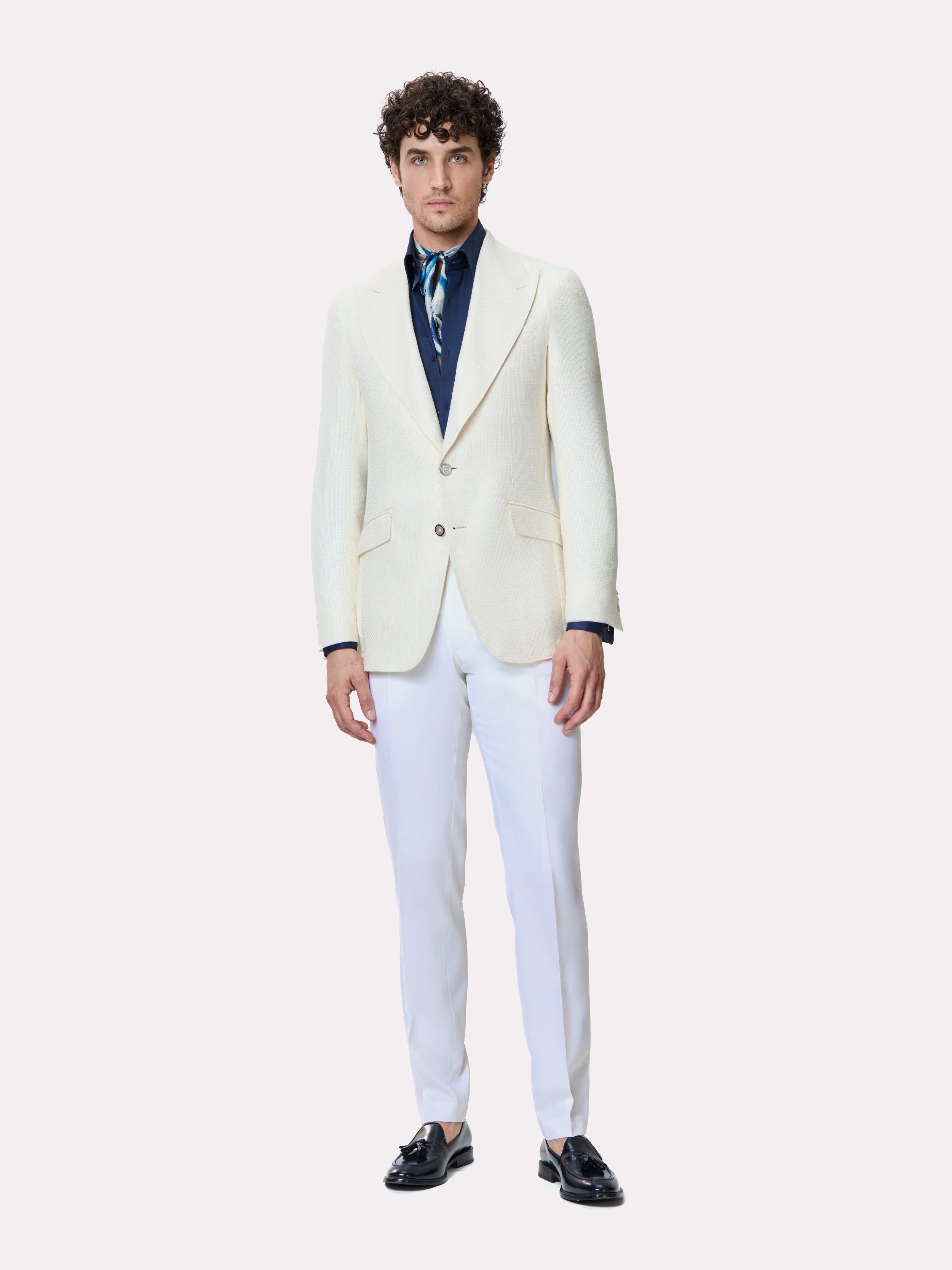 White wool pants with adjustable waist