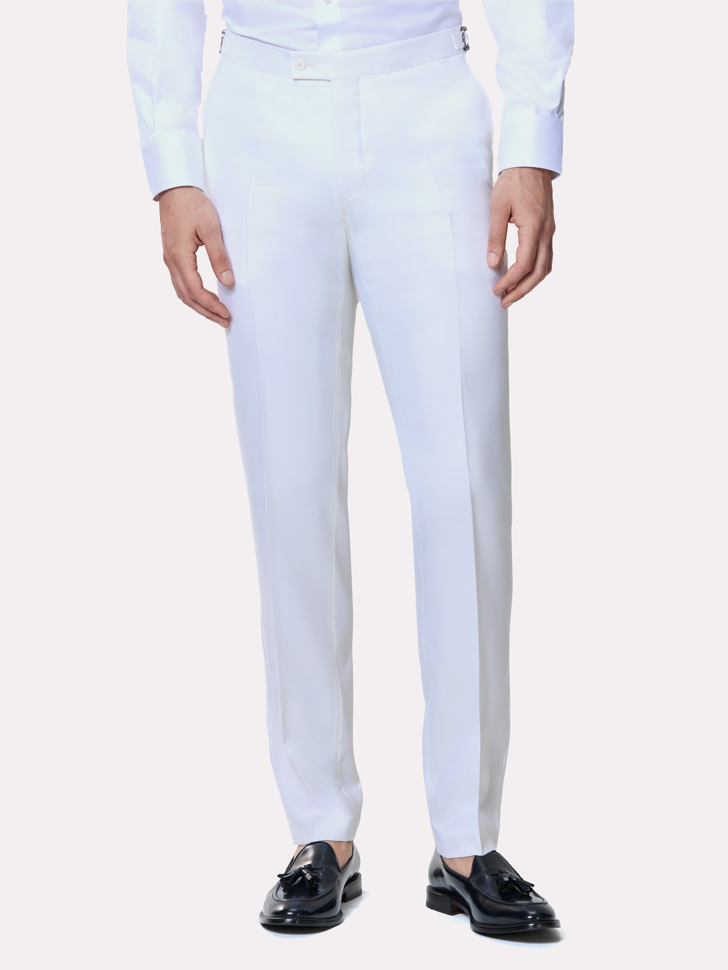 White wool pants with adjustable waist