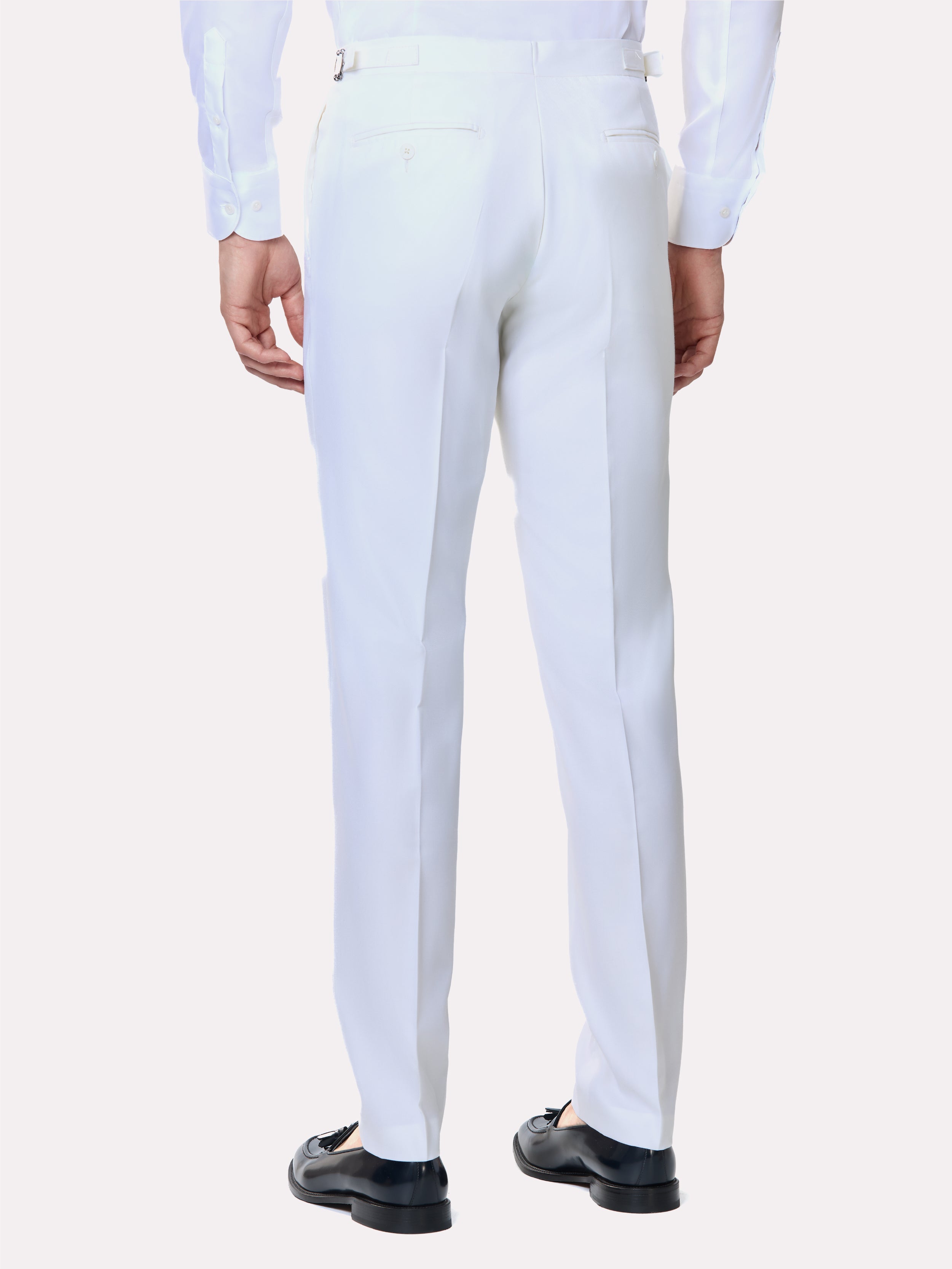 White wool pants with adjustable waist