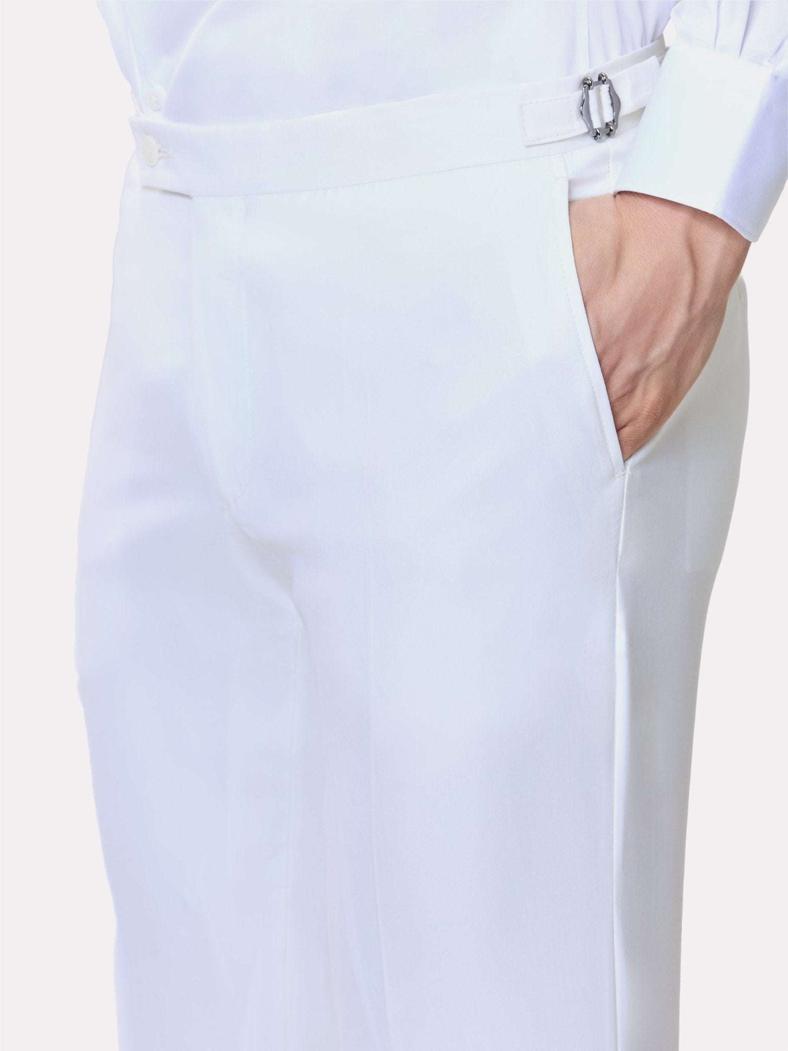 Pantaloni albi din lana cu talie reglabila - Viggo