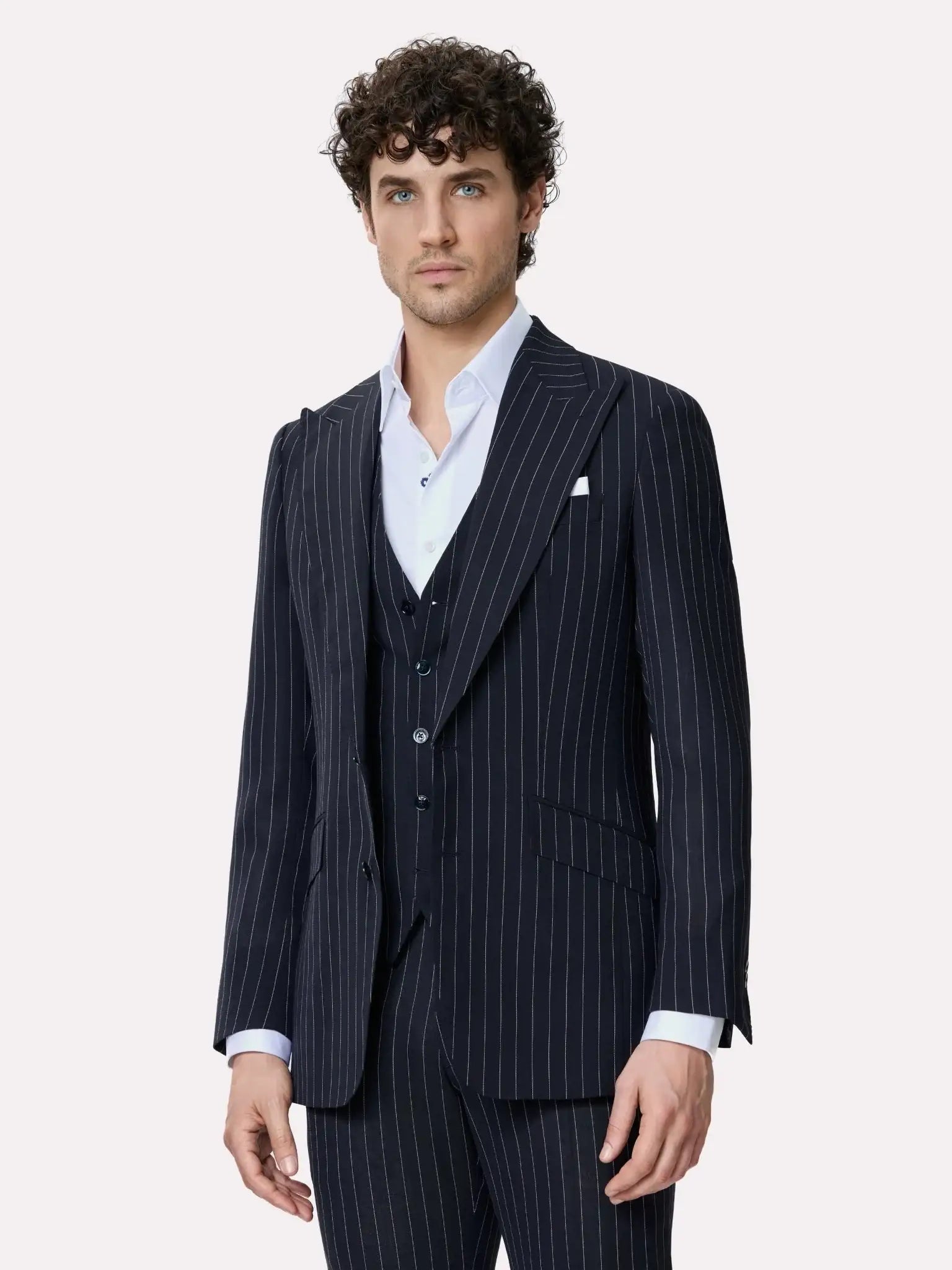 Tallia di Delfino fabric suit, made to measure, black with stripes