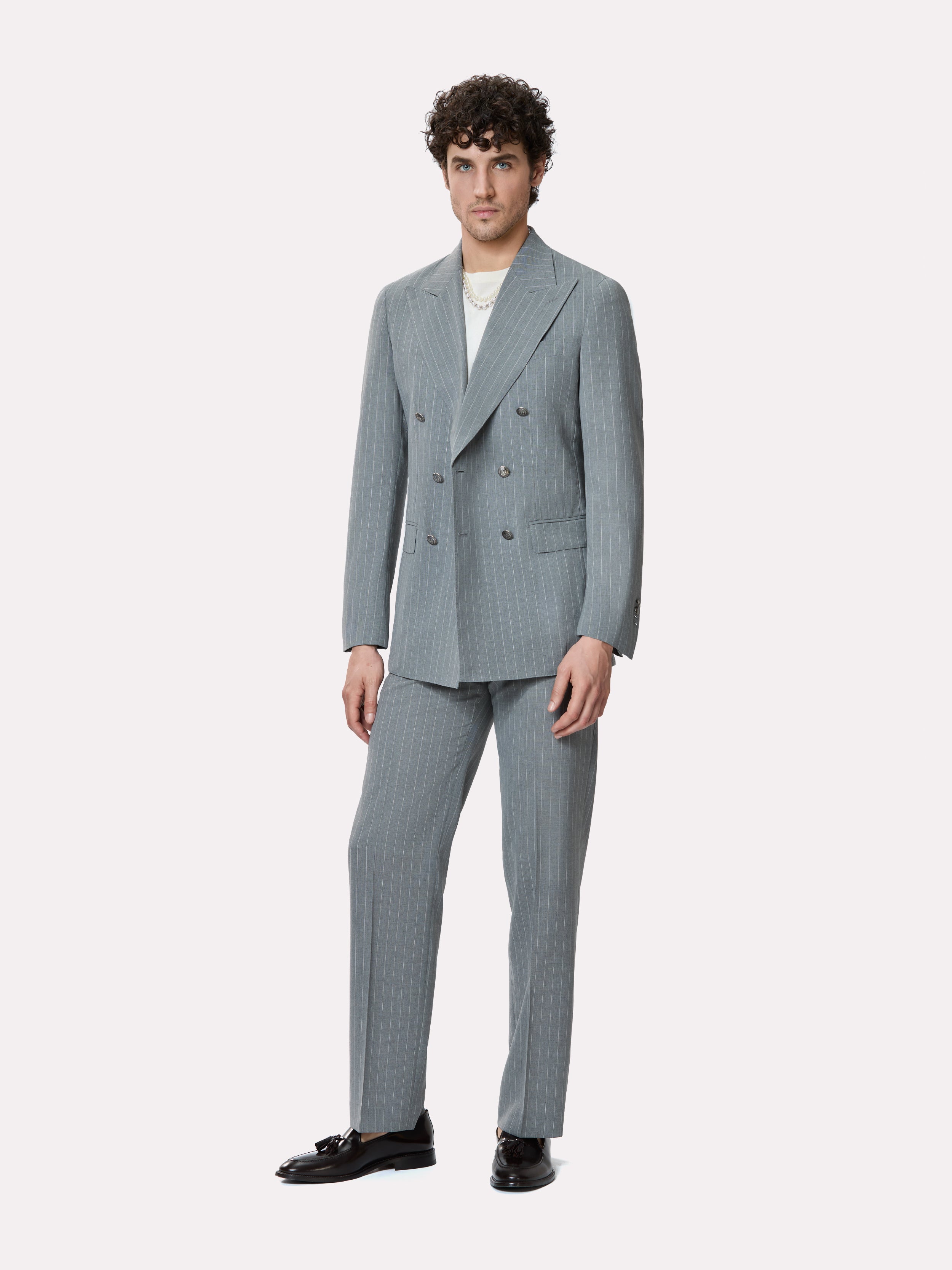 Tallia di Delfino fabric suit, made to measure, grey with stripes