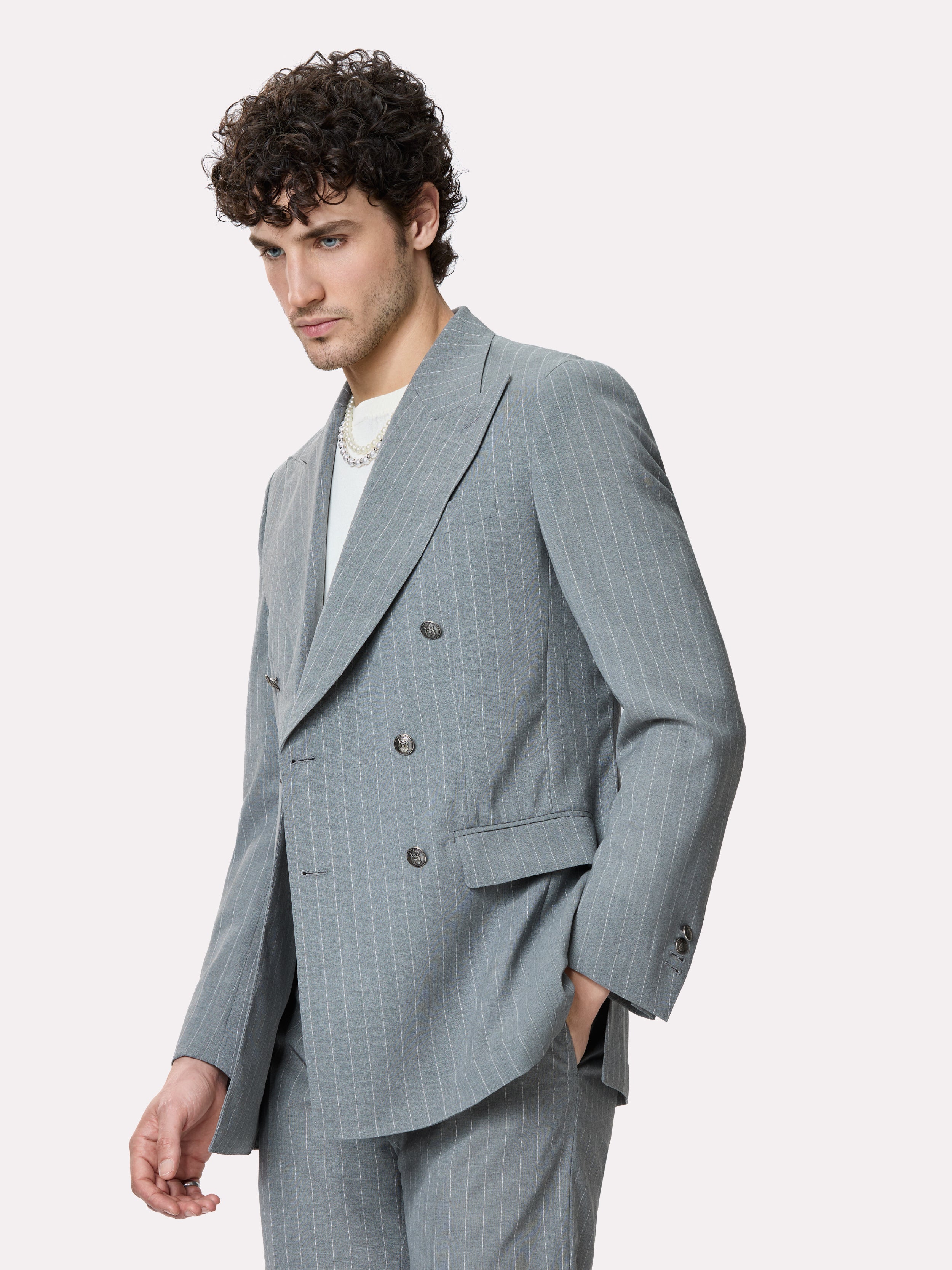 Tallia di Delfino fabric suit, made to measure, grey with stripes