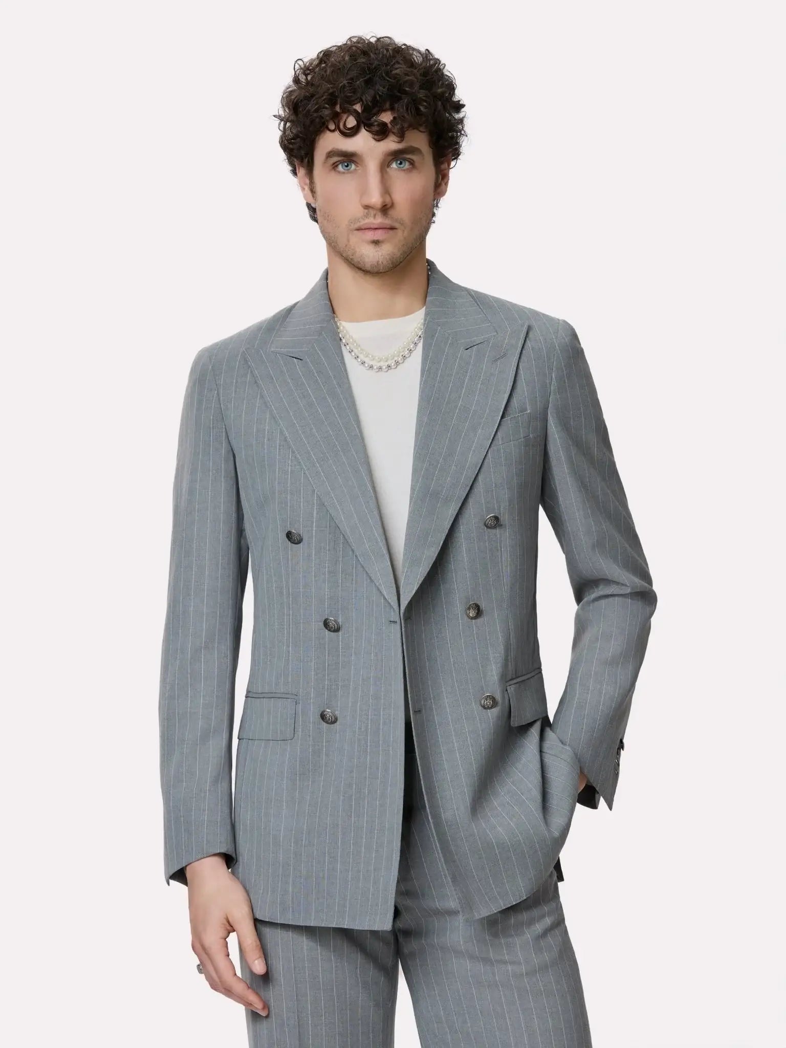 Tallia di Delfino fabric suit, made to measure, grey with stripes