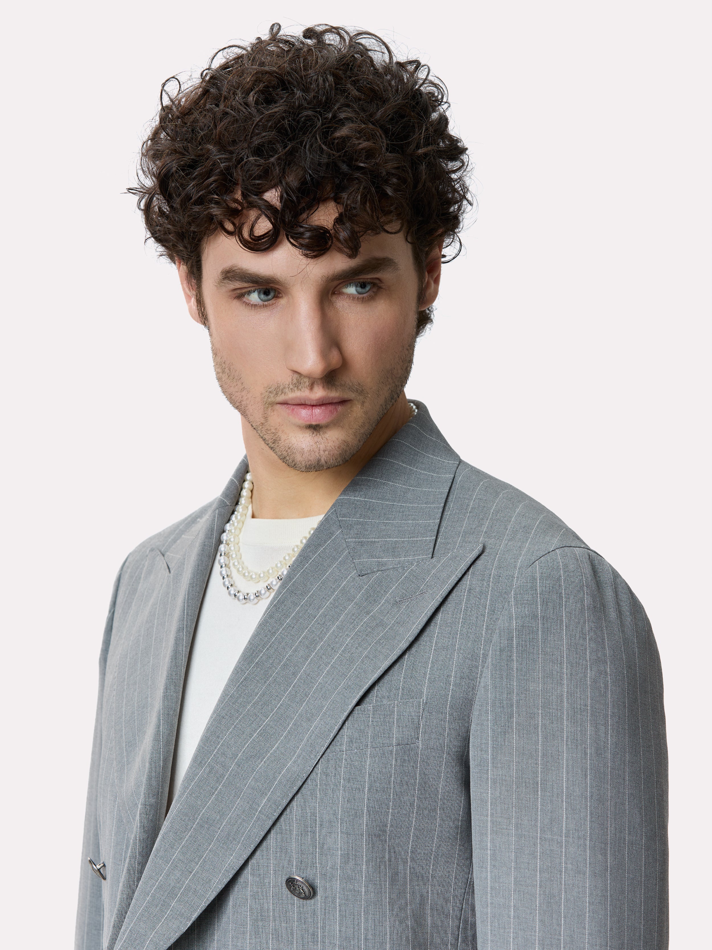 Tallia di Delfino fabric suit, made to measure, grey with stripes