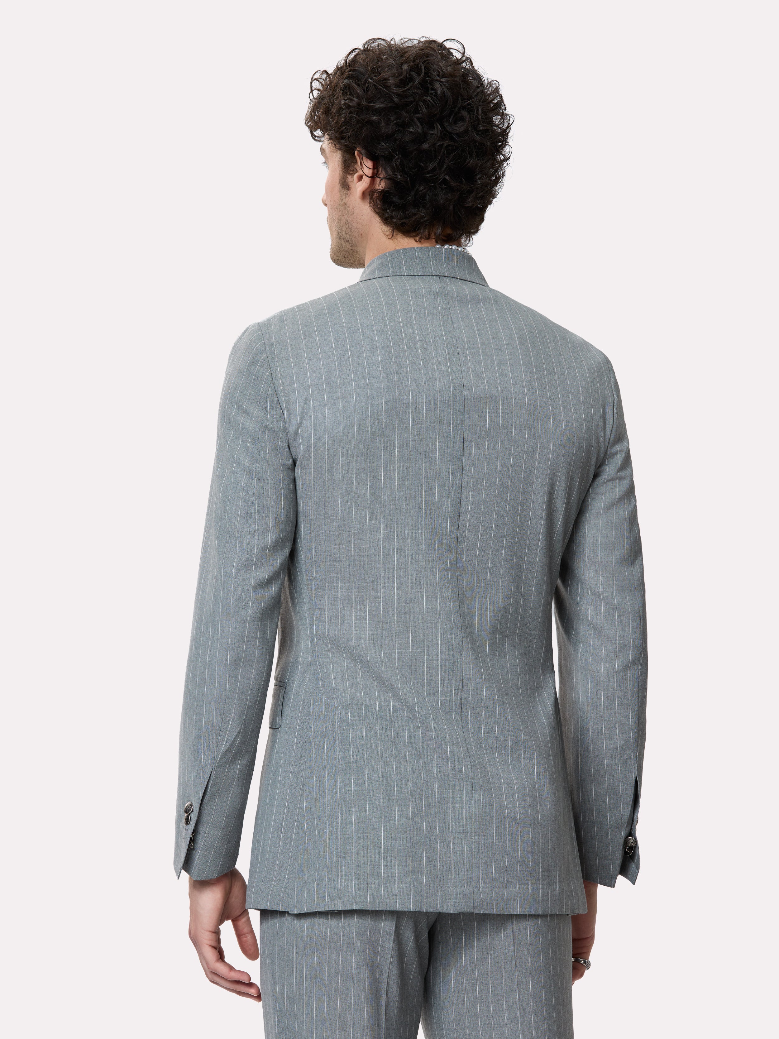 Tallia di Delfino fabric suit, made to measure, grey with stripes