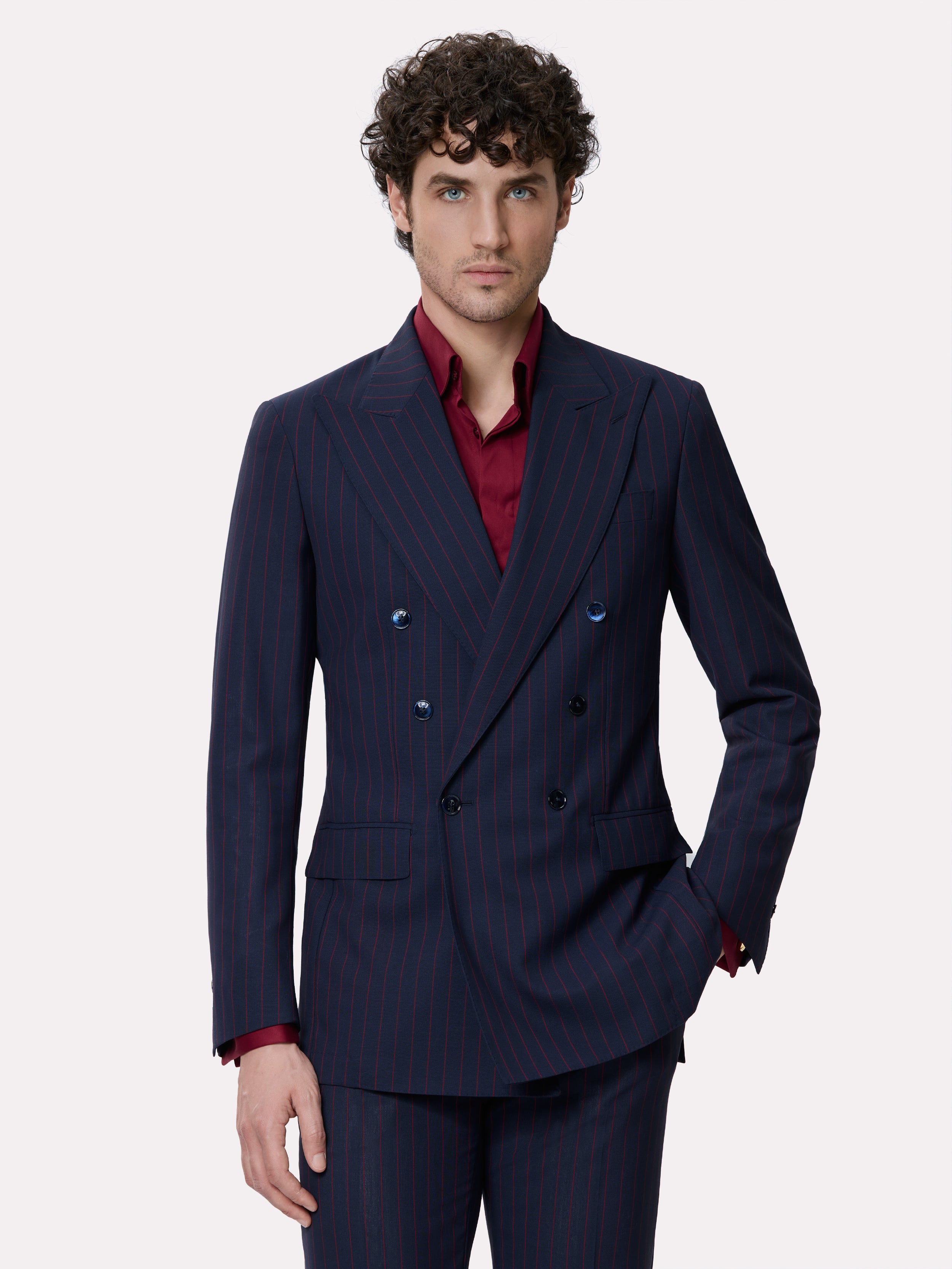 Costum tesatura Tallia di Delfino, made to measure, navy cu dungi