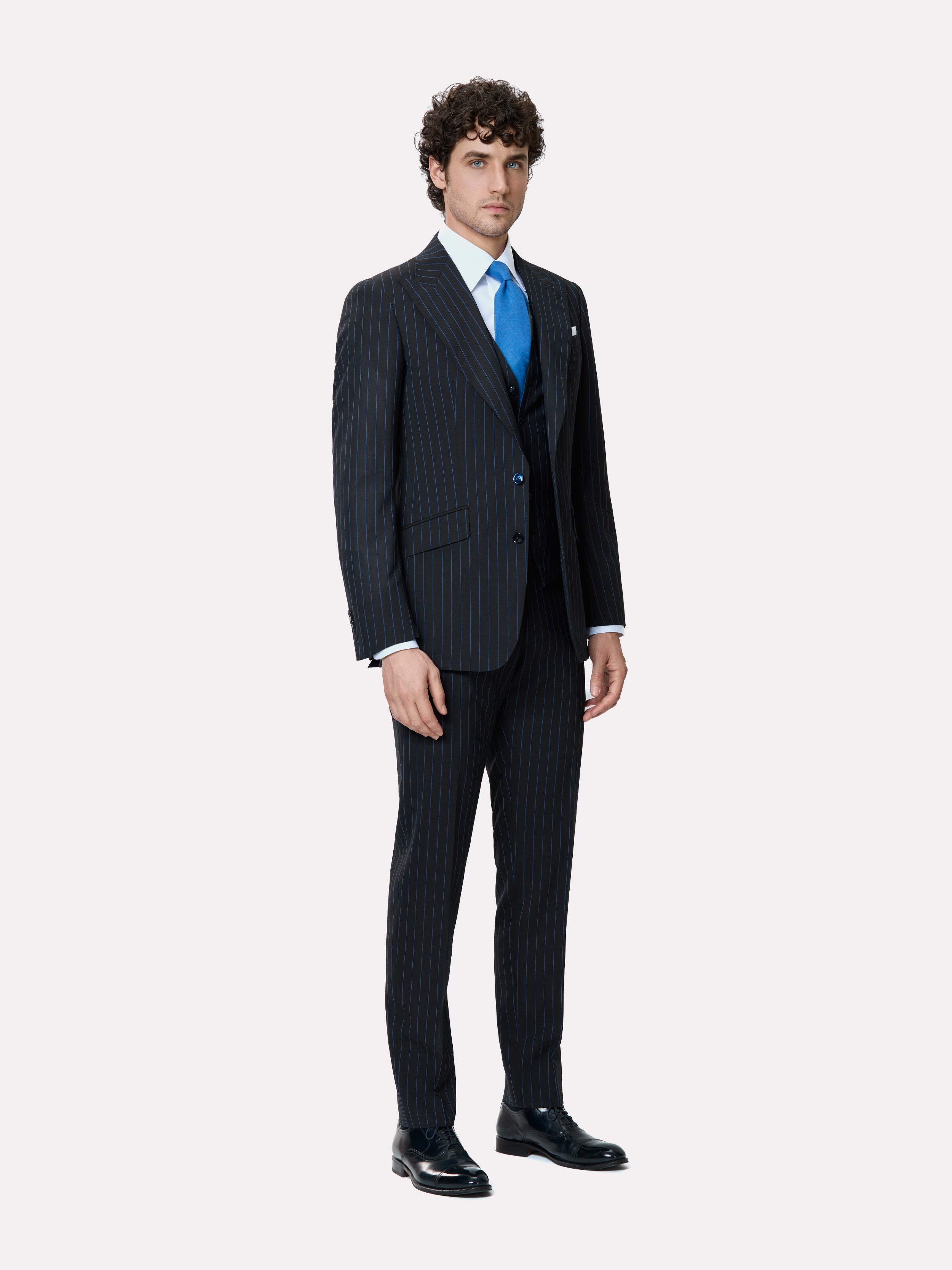 Tallia di Delfino fabric suit, made to measure, brown with stripes