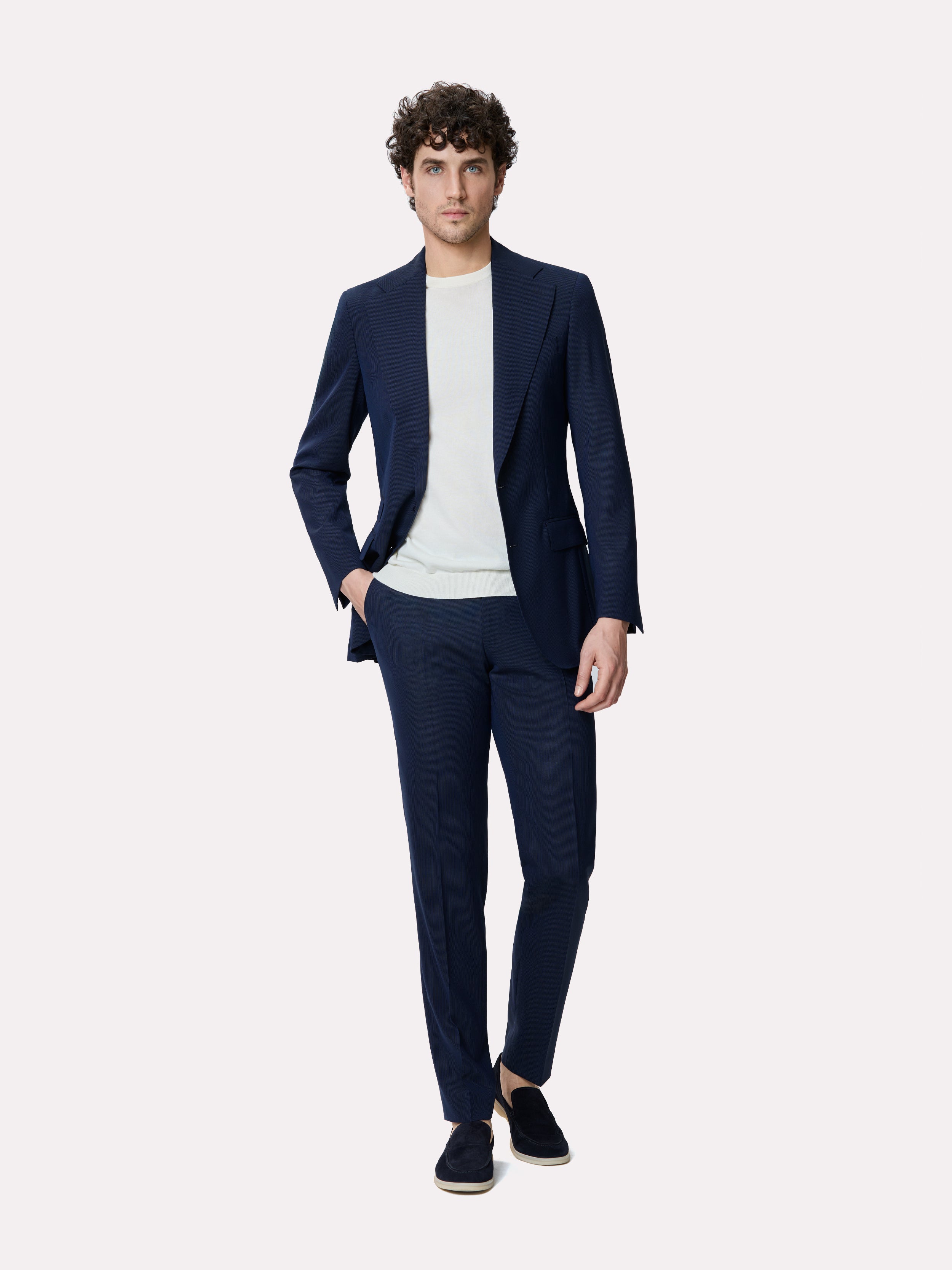 Costum tesatura Tallia di Delfino, made to measure, navy cu dungi fine