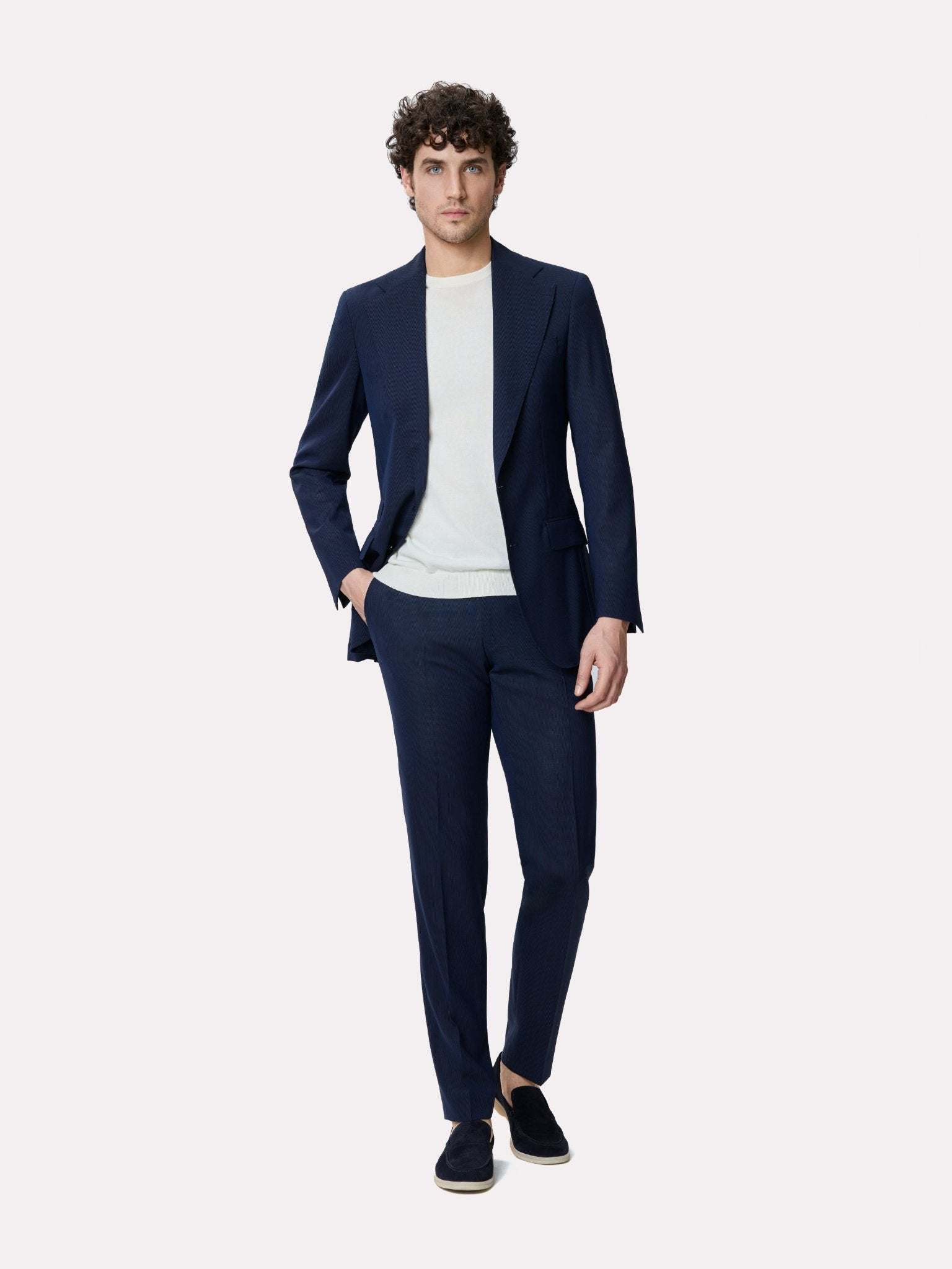 Costum tesatura Tallia di Delfino, made to measure, navy cu dungi fine - Viggo