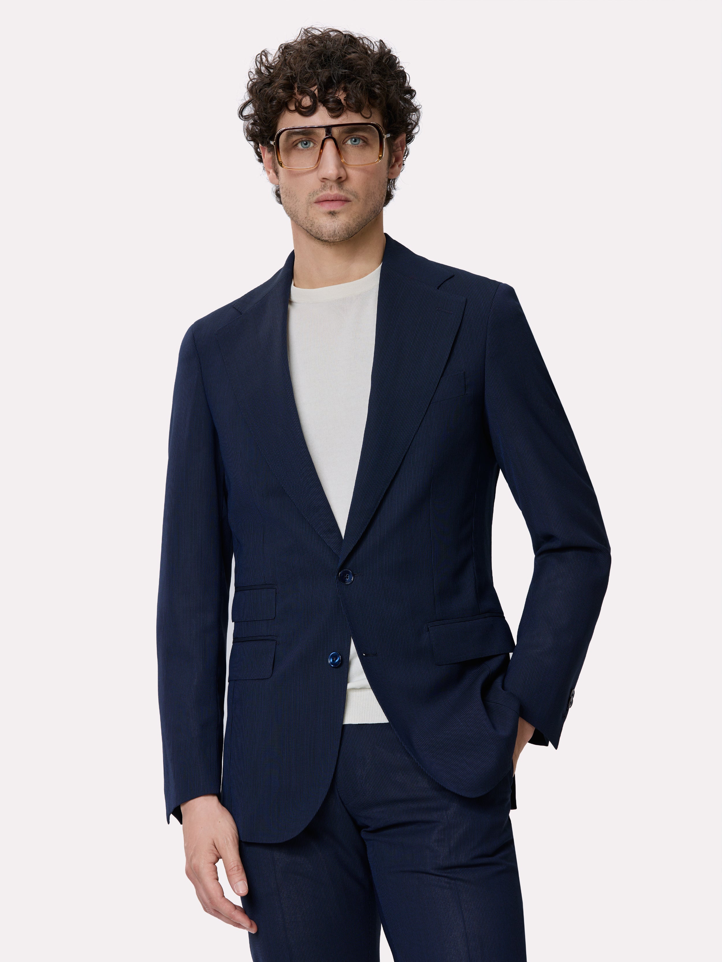 Costum tesatura Tallia di Delfino, made to measure, navy cu dungi fine