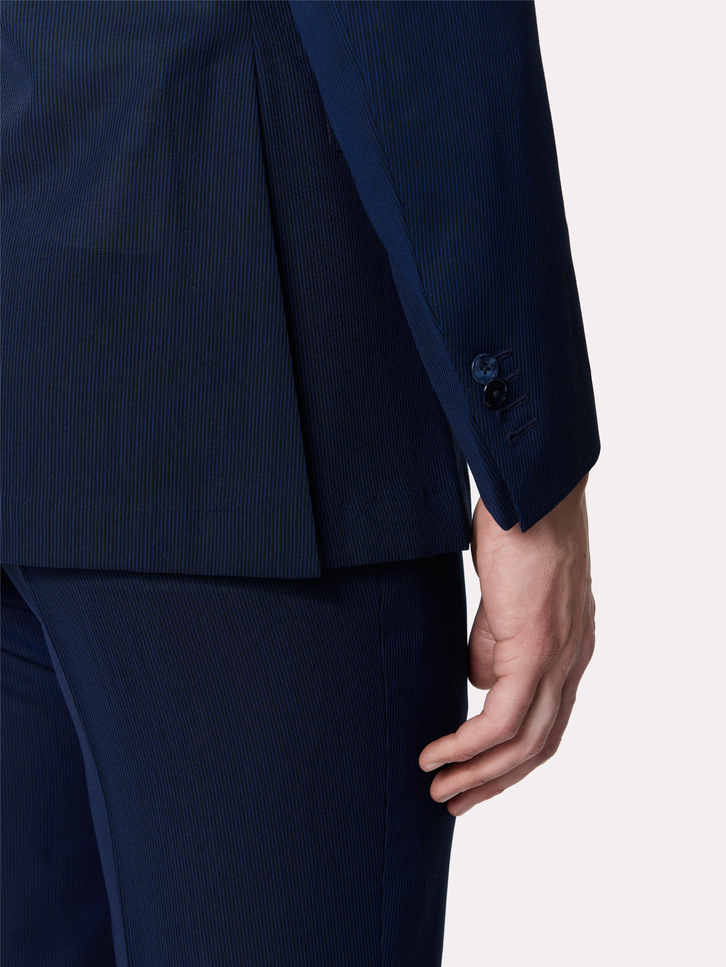 Costum tesatura Tallia di Delfino, made to measure, navy cu dungi fine