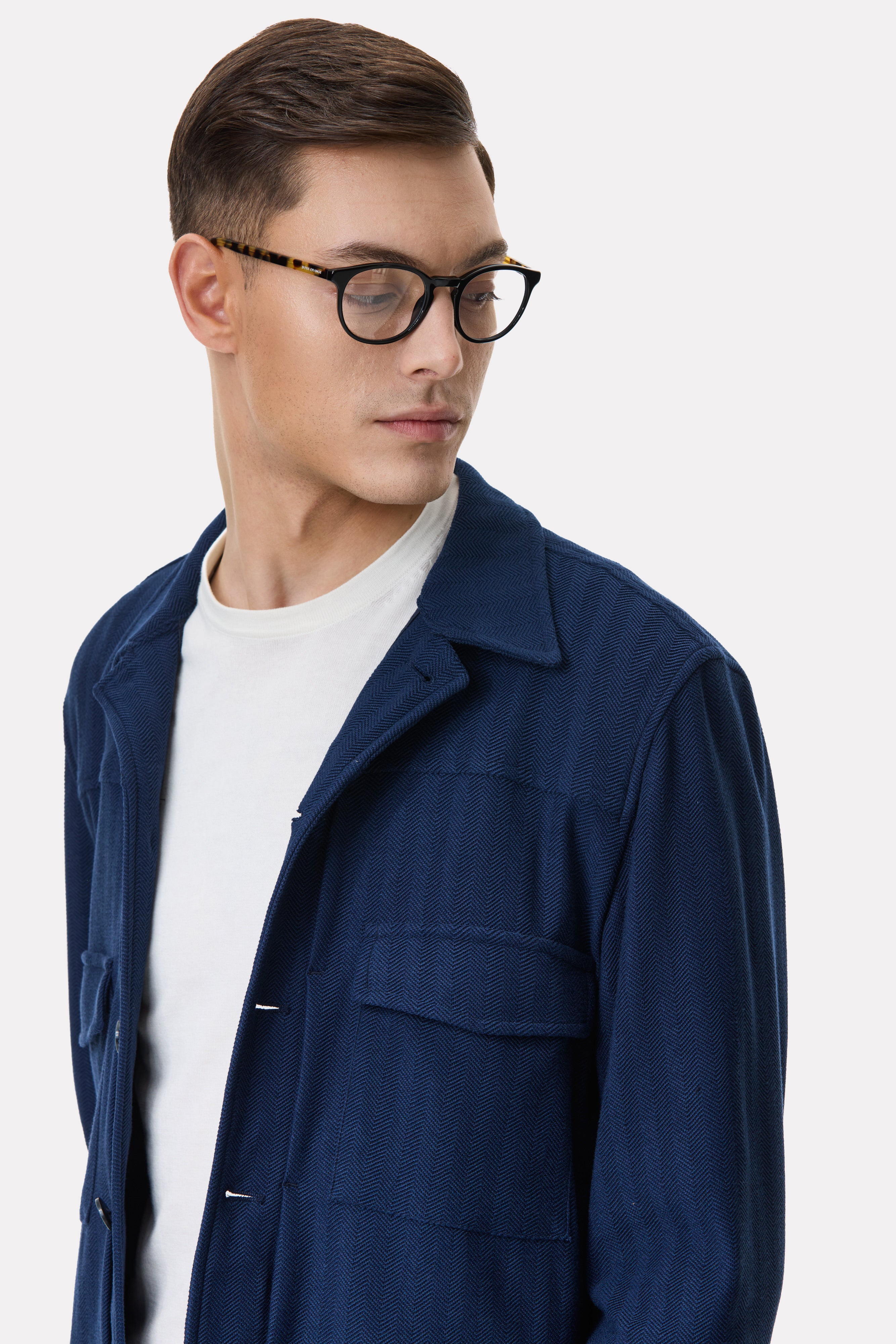 Short navy jacket with patch pockets