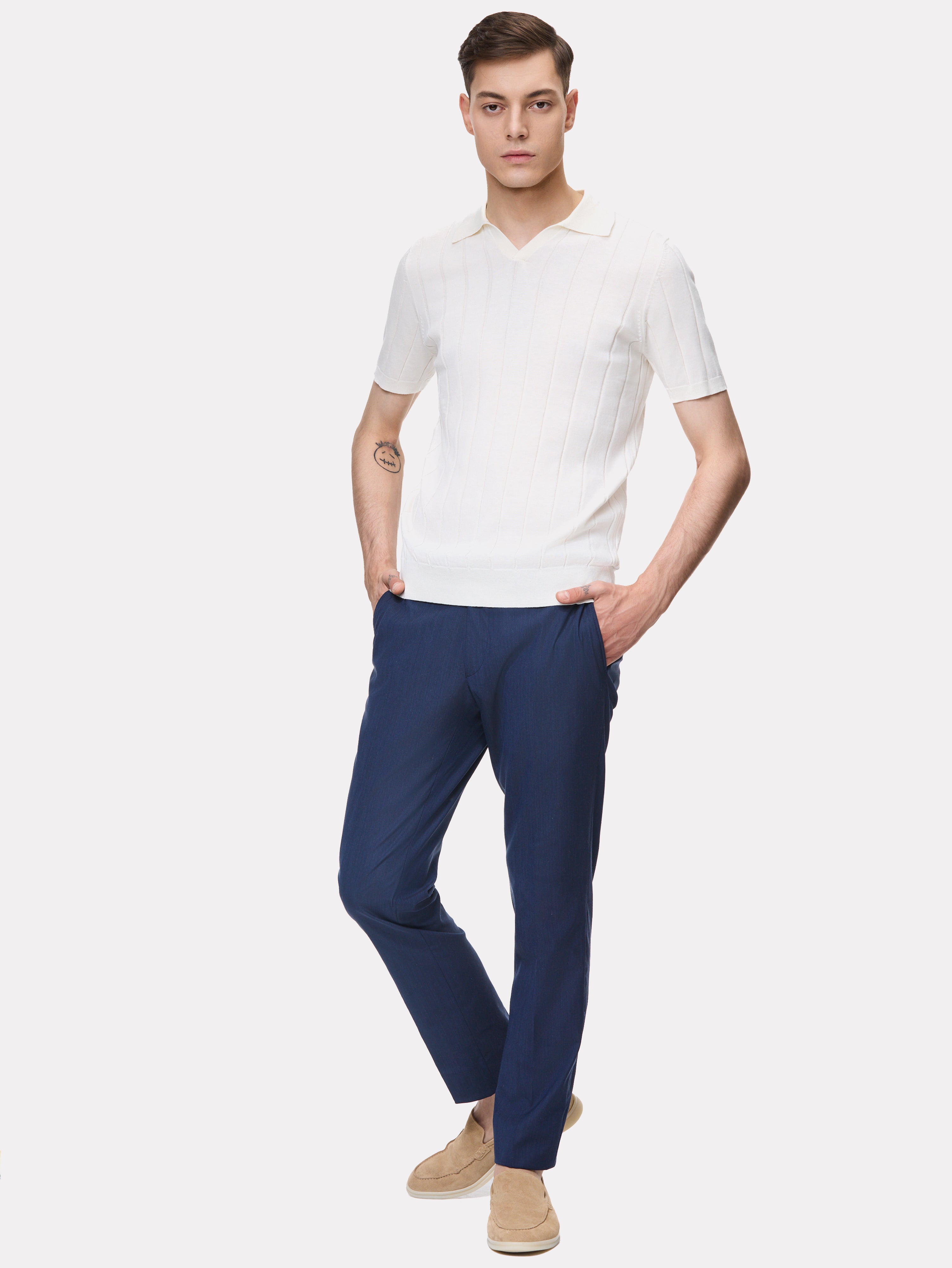 White striped polo shirt