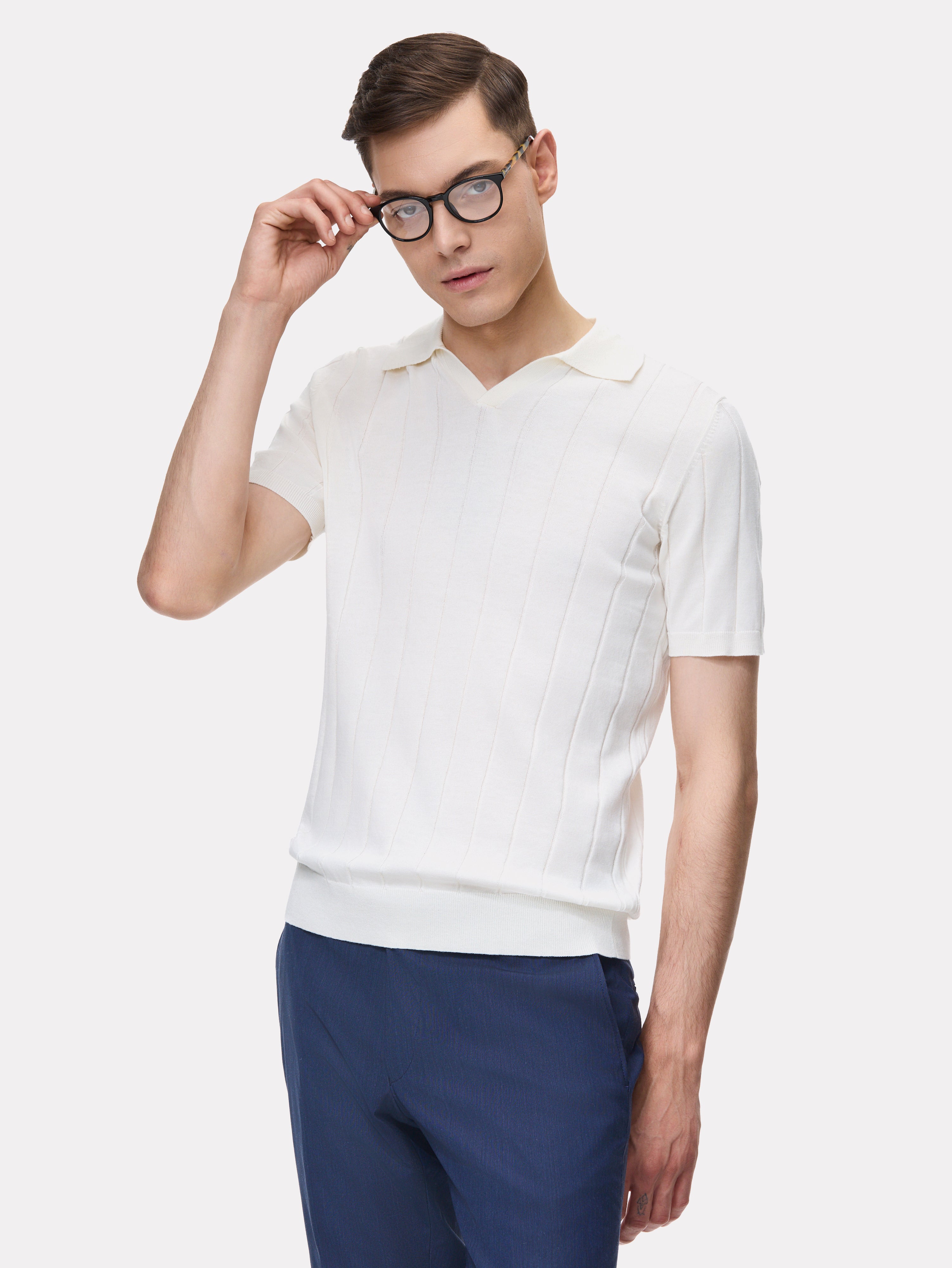 White striped polo shirt