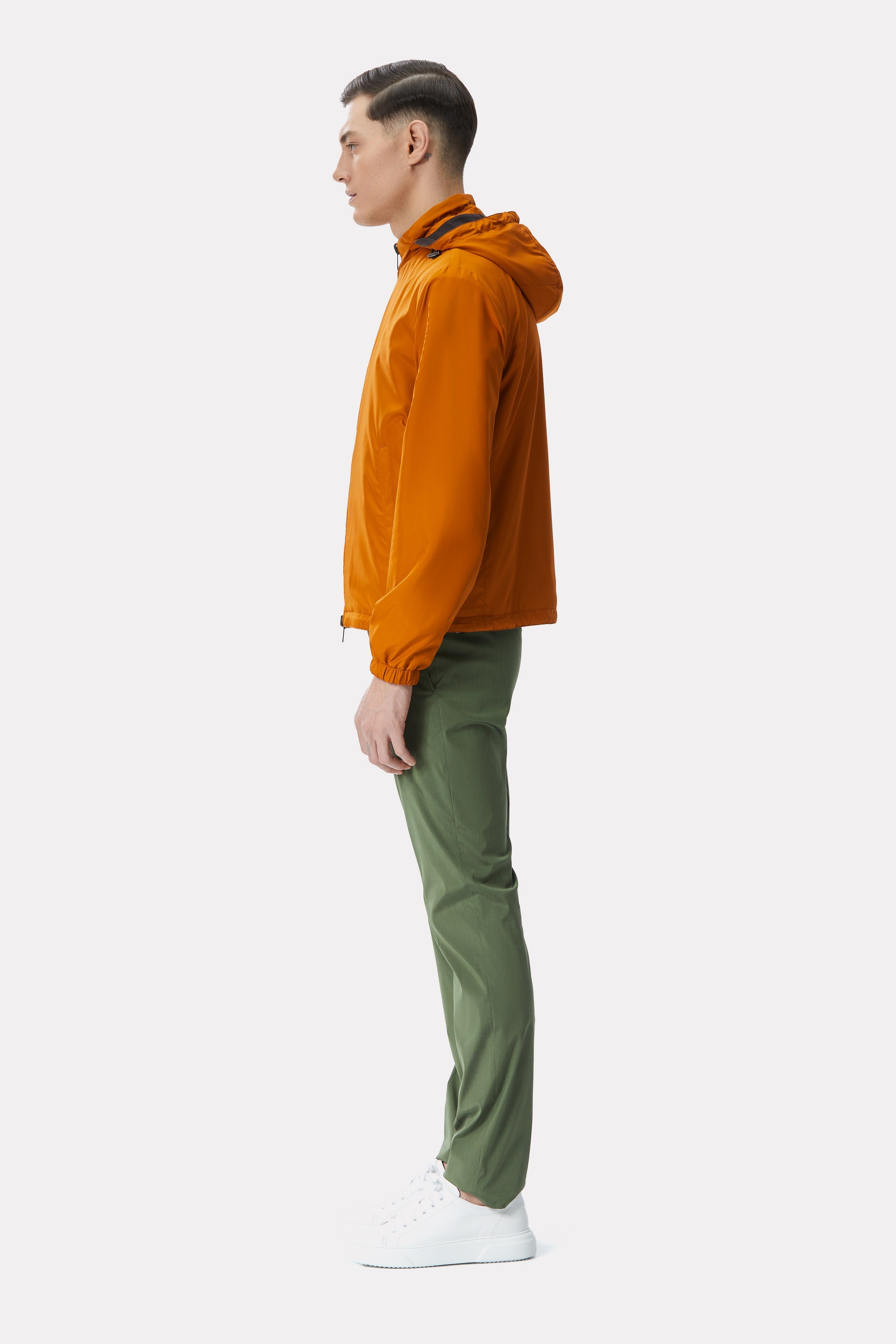 Camel/brown reversible jacket made of techno fabric and wool
