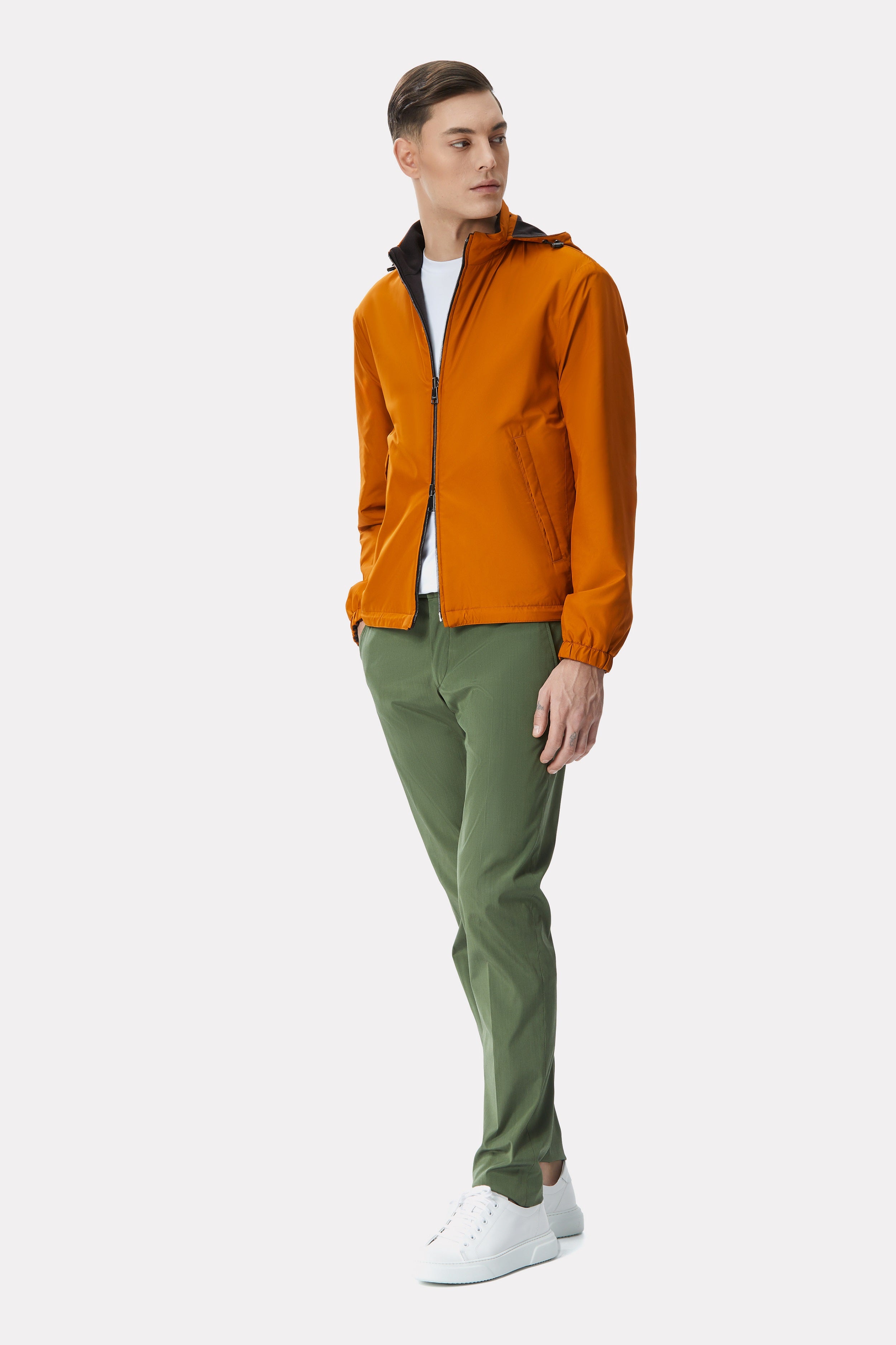 Camel/brown reversible jacket made of techno fabric and wool