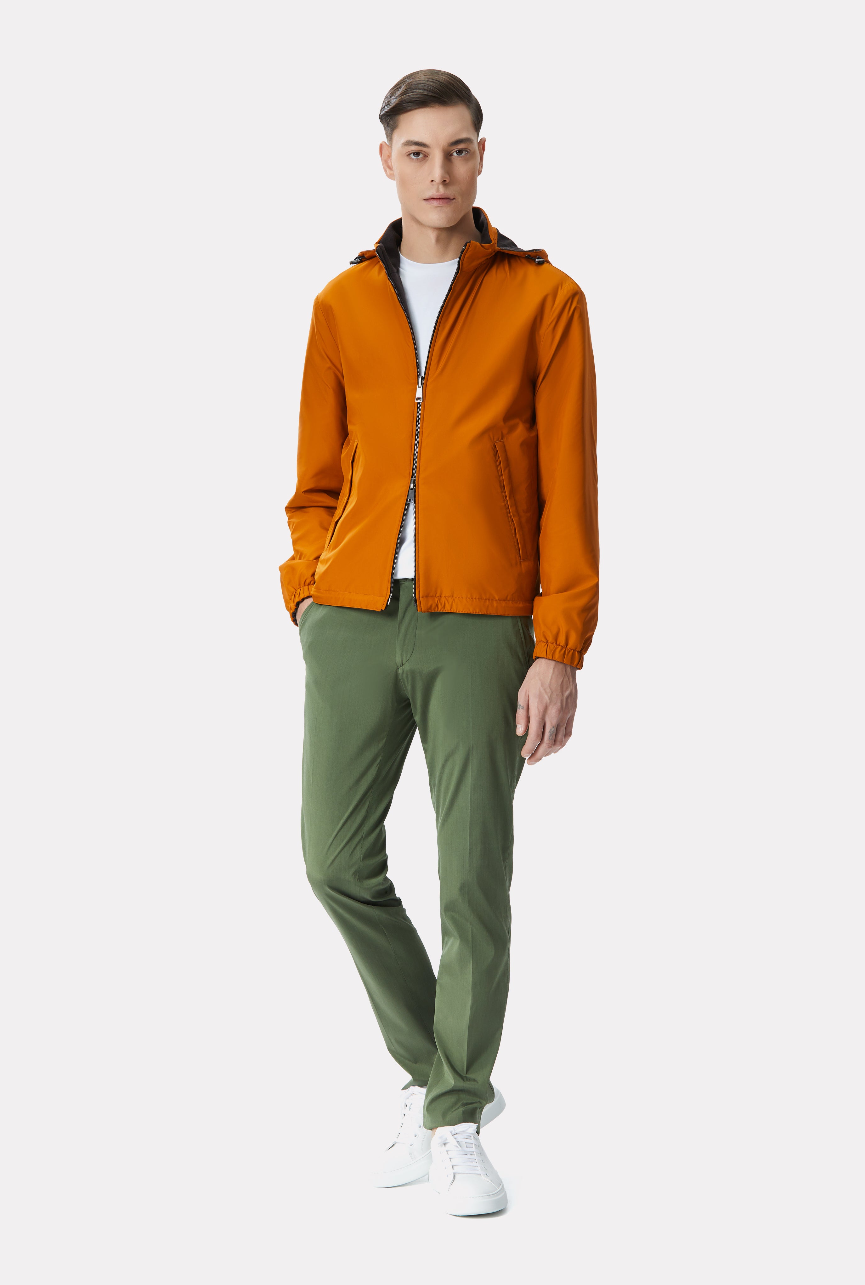 Silk blend techno khaki pants