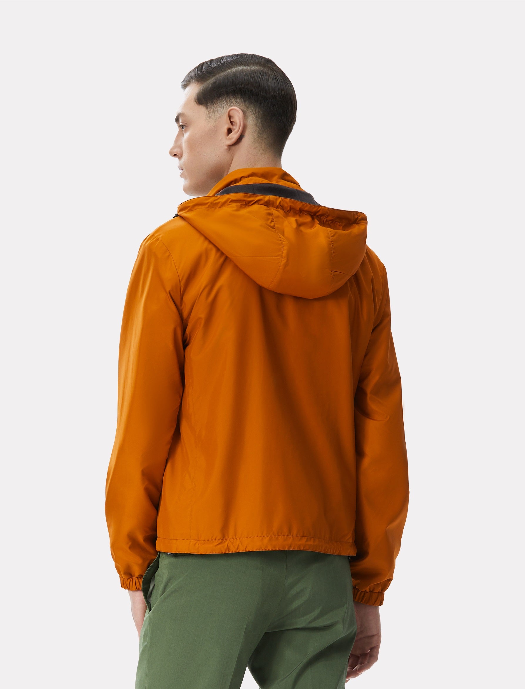 Camel/brown reversible jacket made of techno fabric and wool