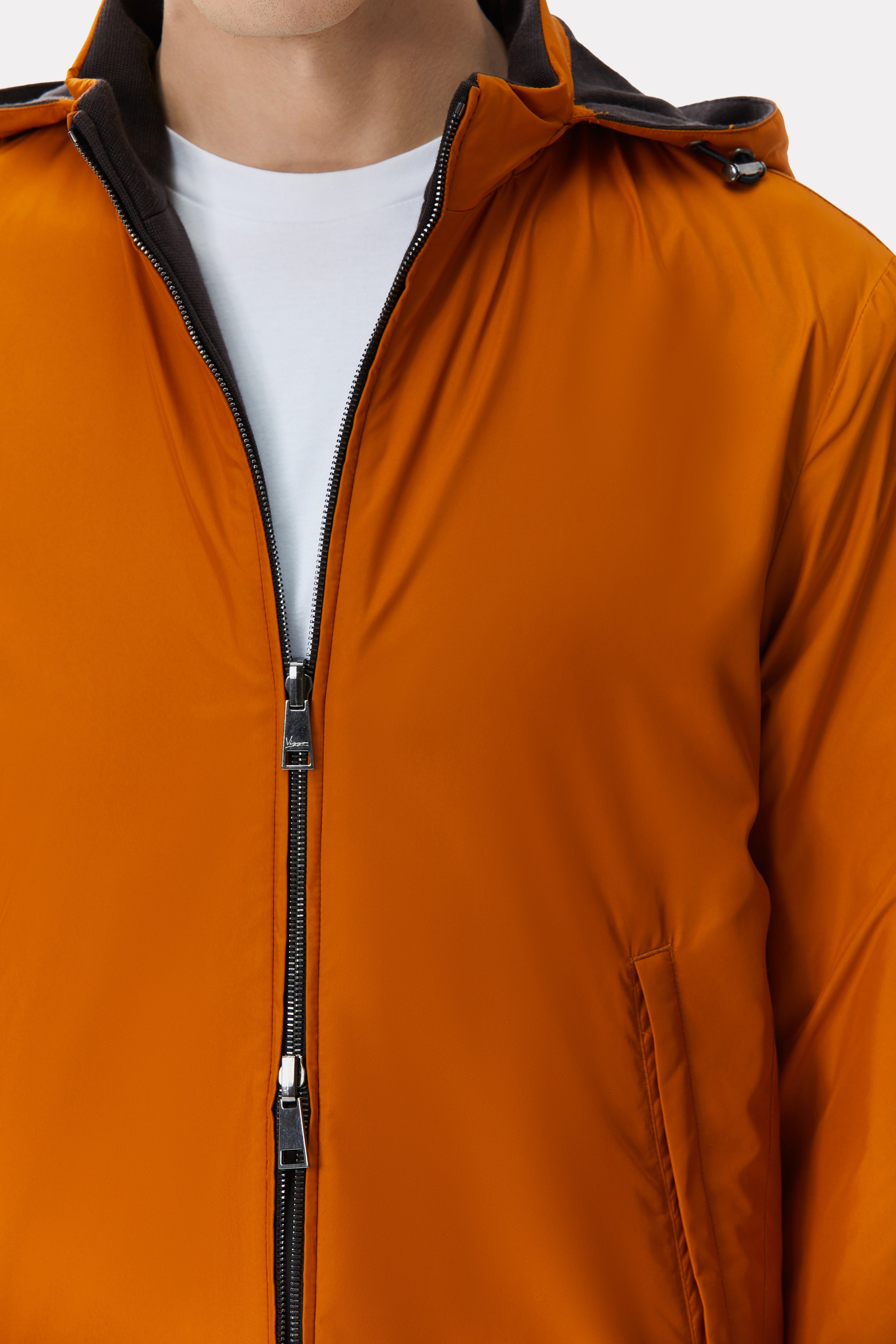 Camel/brown reversible jacket made of techno fabric and wool