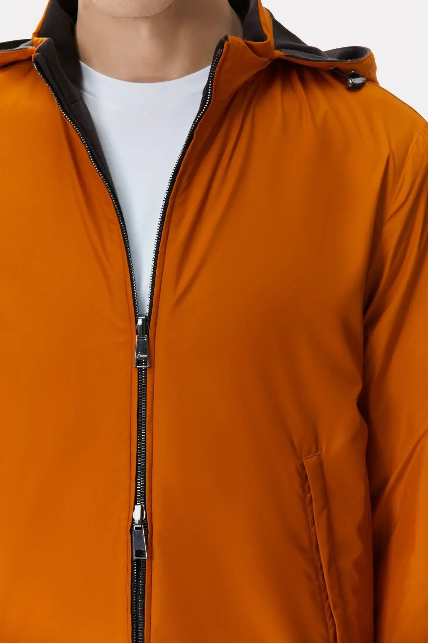 Camel/brown reversible jacket made of techno fabric and wool