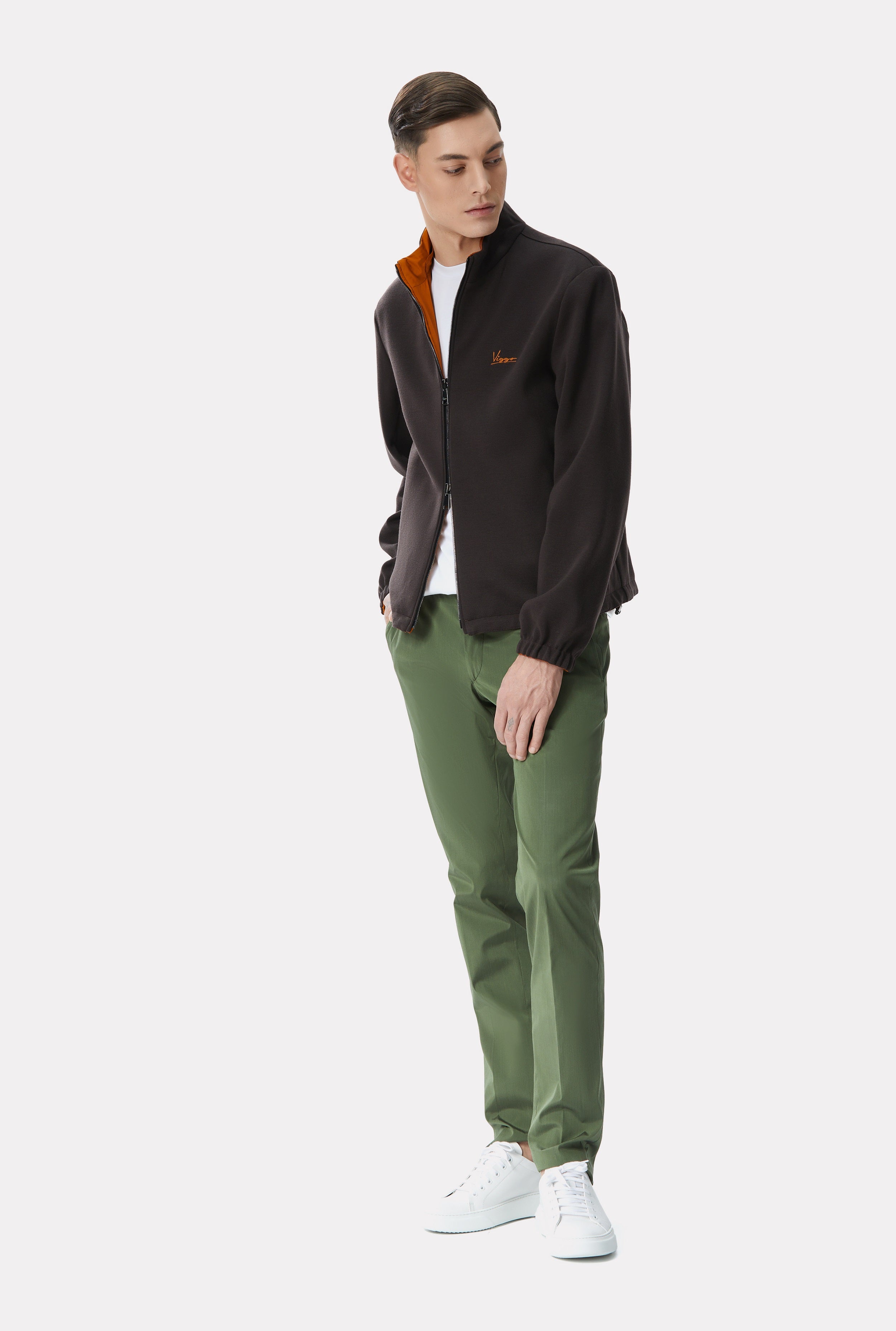 Camel/brown reversible jacket made of techno fabric and wool