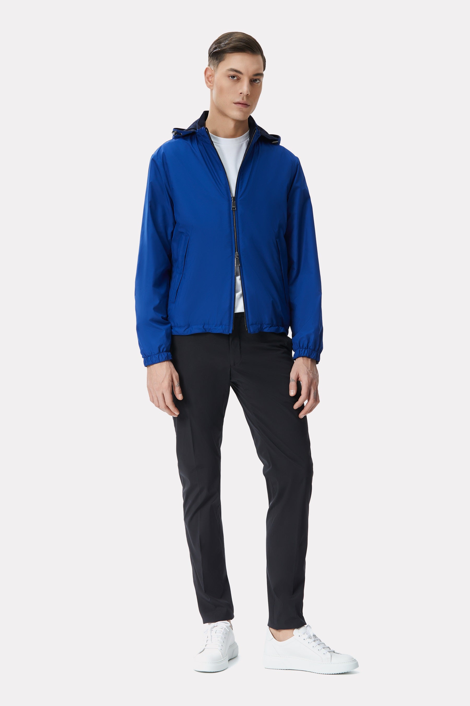 Blue/navy reversible jacket made of techno fabric and wool