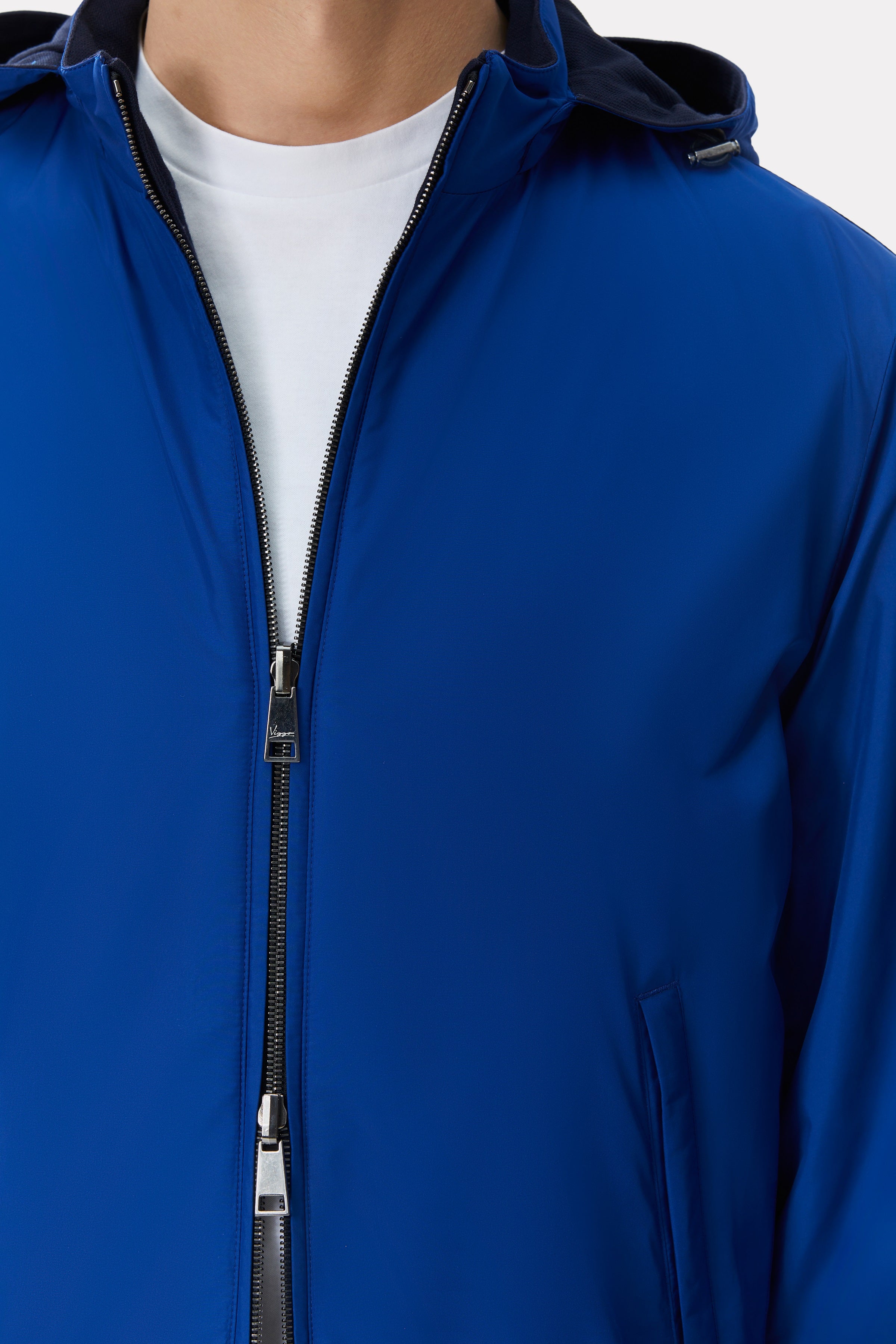 Blue/navy reversible jacket made of techno fabric and wool