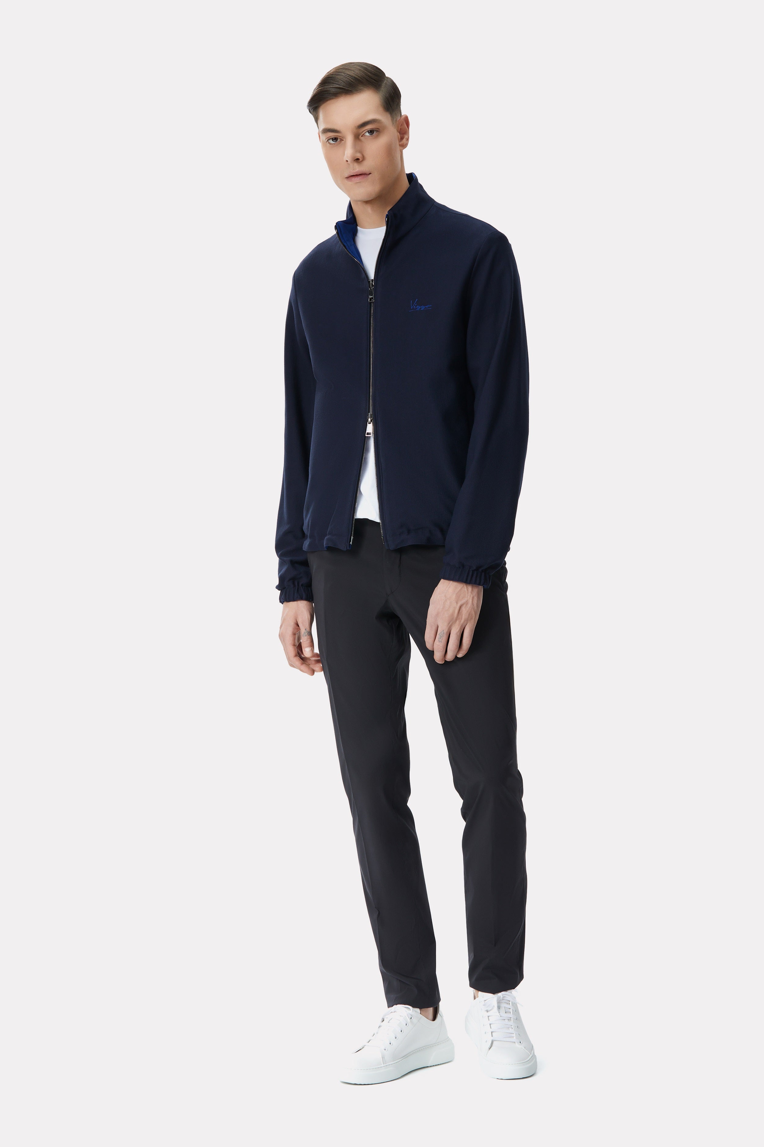 Blue/navy reversible jacket made of techno fabric and wool
