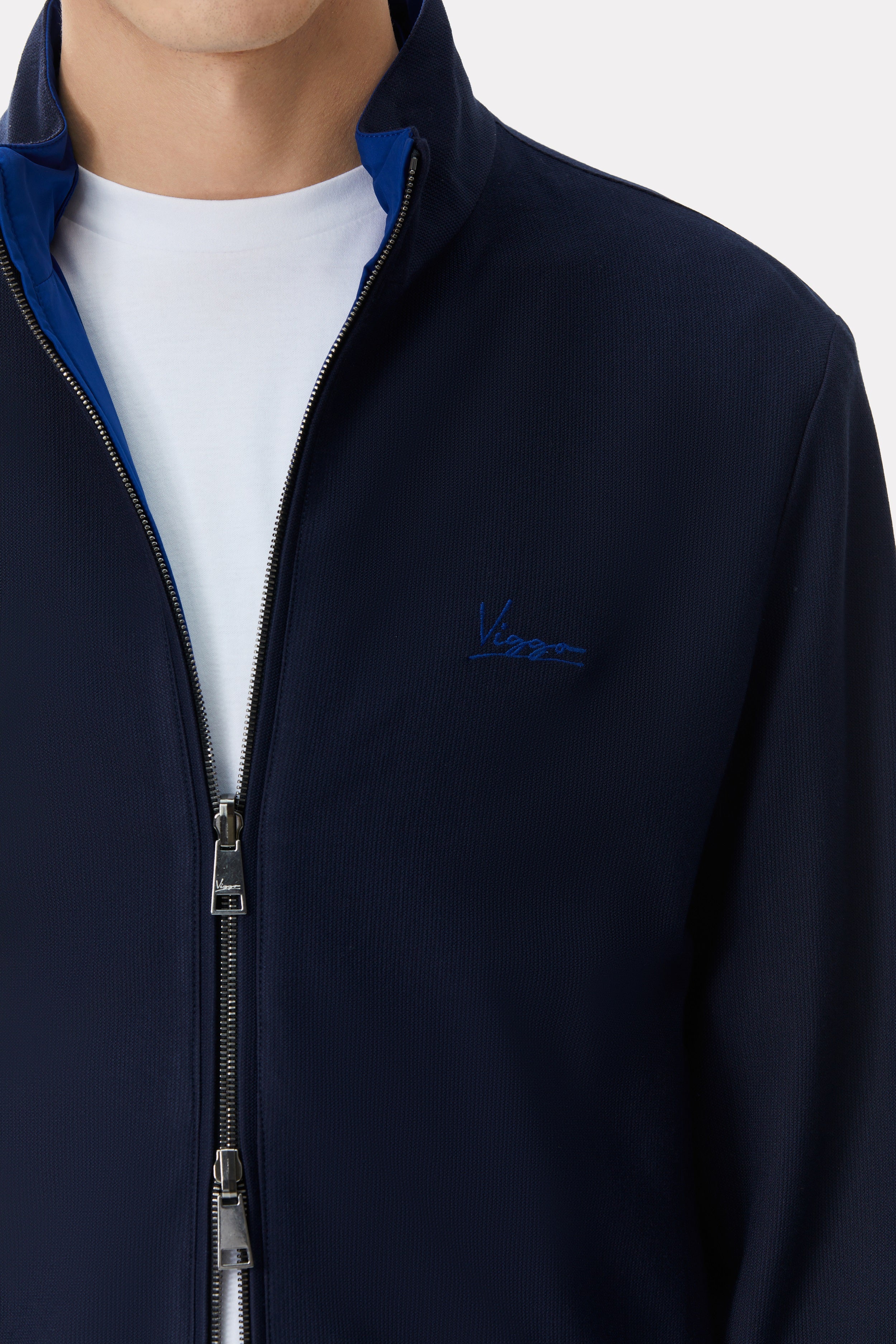 Blue/navy reversible jacket made of techno fabric and wool