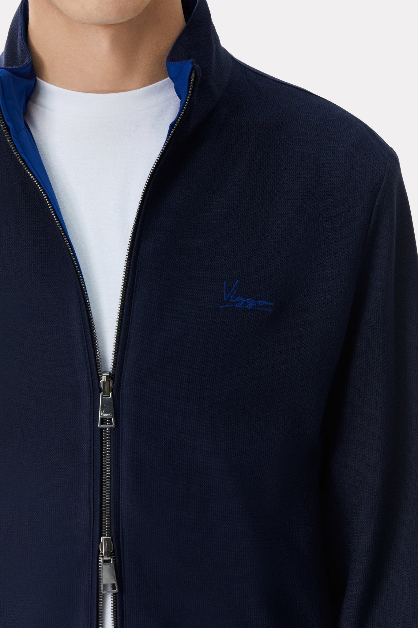 Jacheta reversibila albastru/navy din material tehno si lana - Viggo