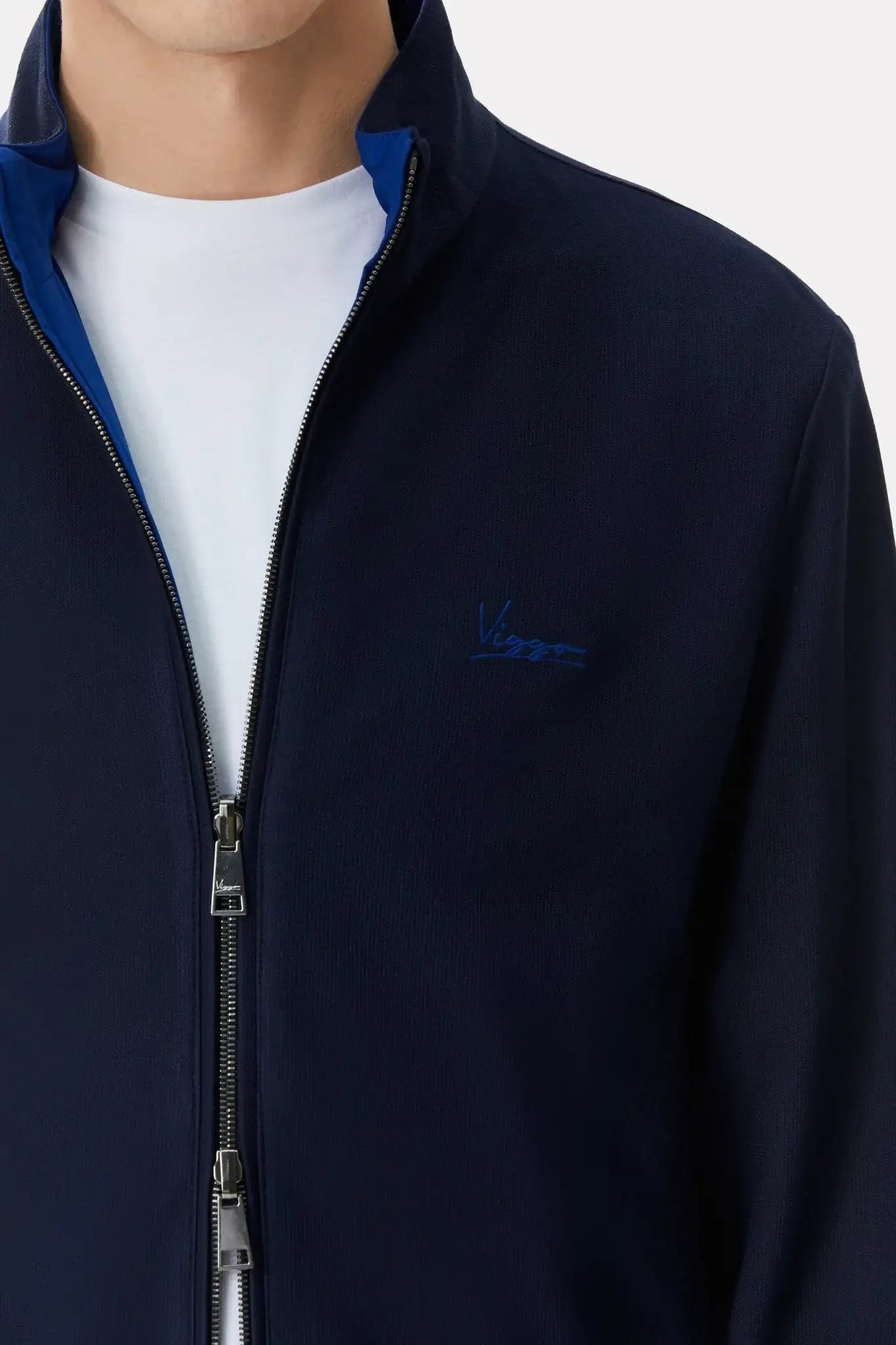 Blue/navy reversible jacket made of techno fabric and wool