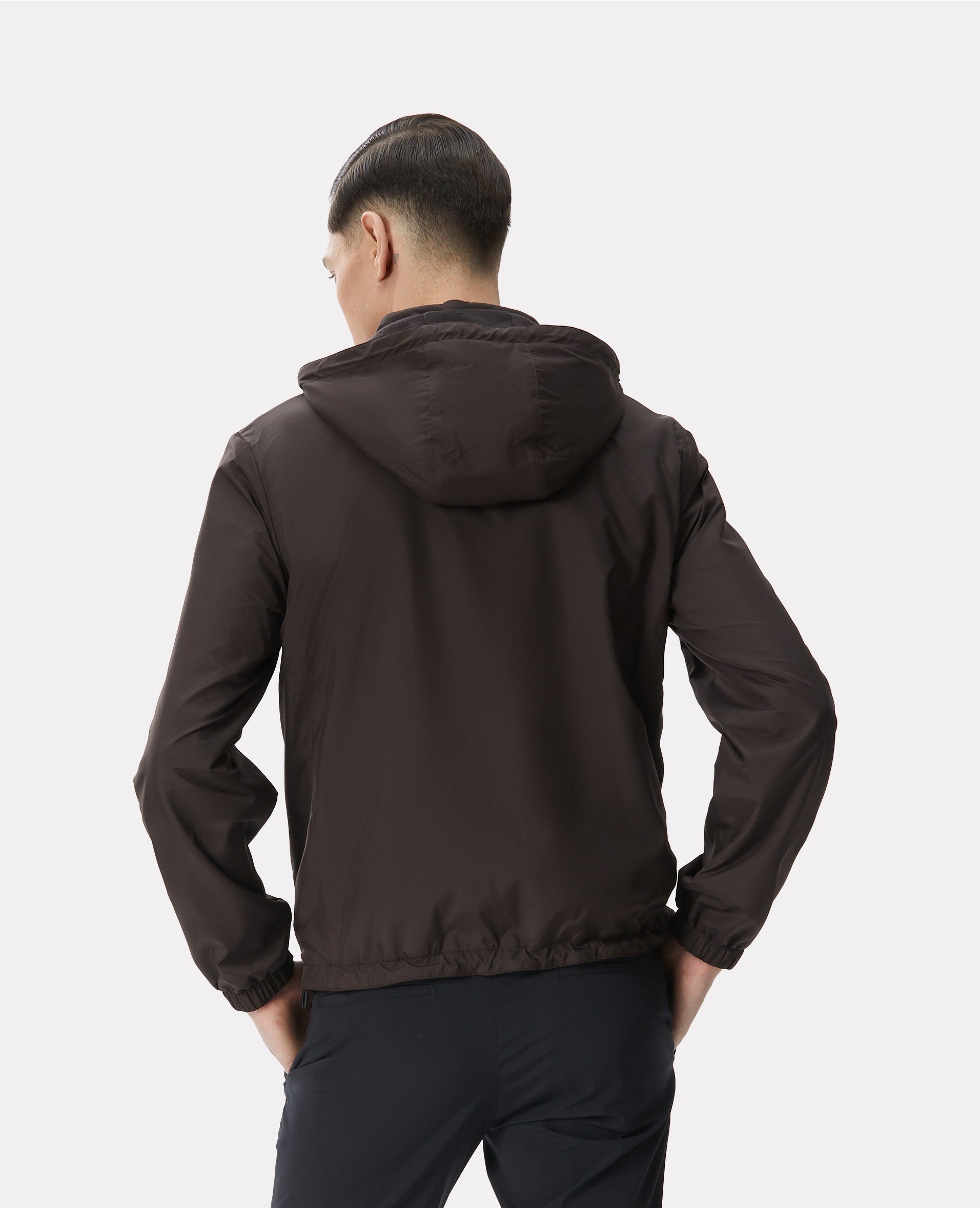 Brown reversible jacket made of techno fabric and wool