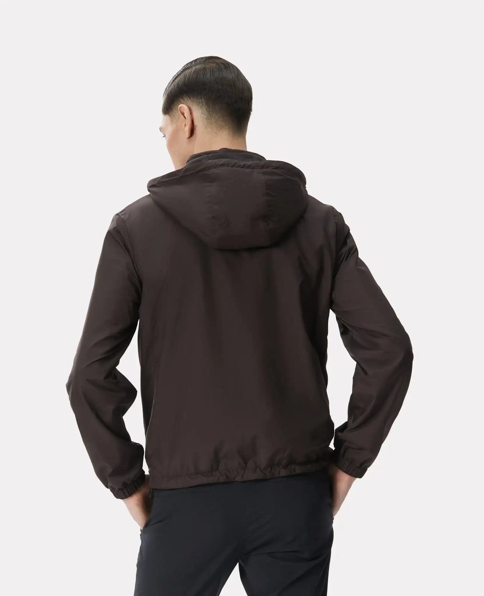 Brown reversible jacket made of techno fabric and wool