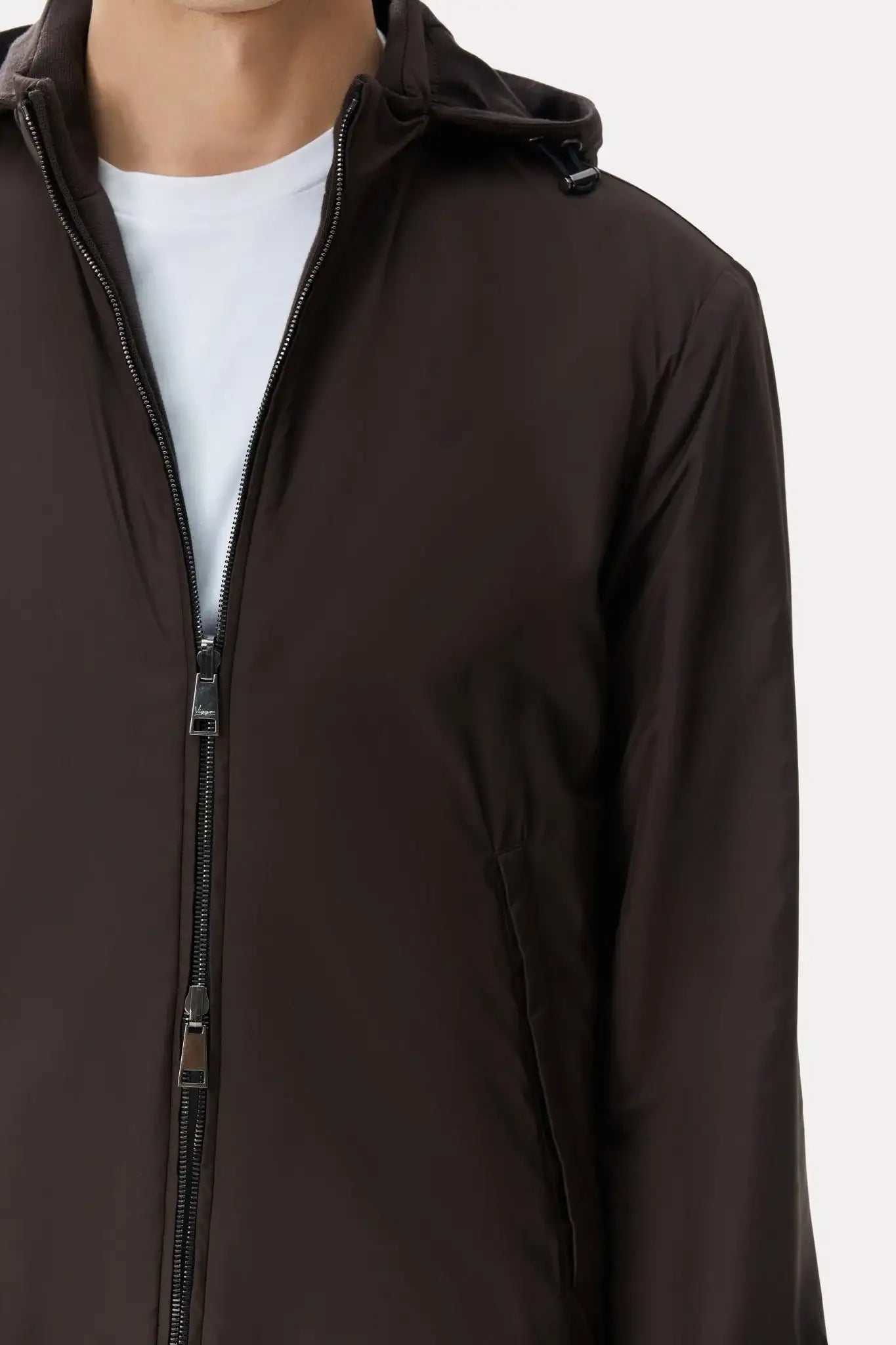 Brown reversible jacket made of techno fabric and wool