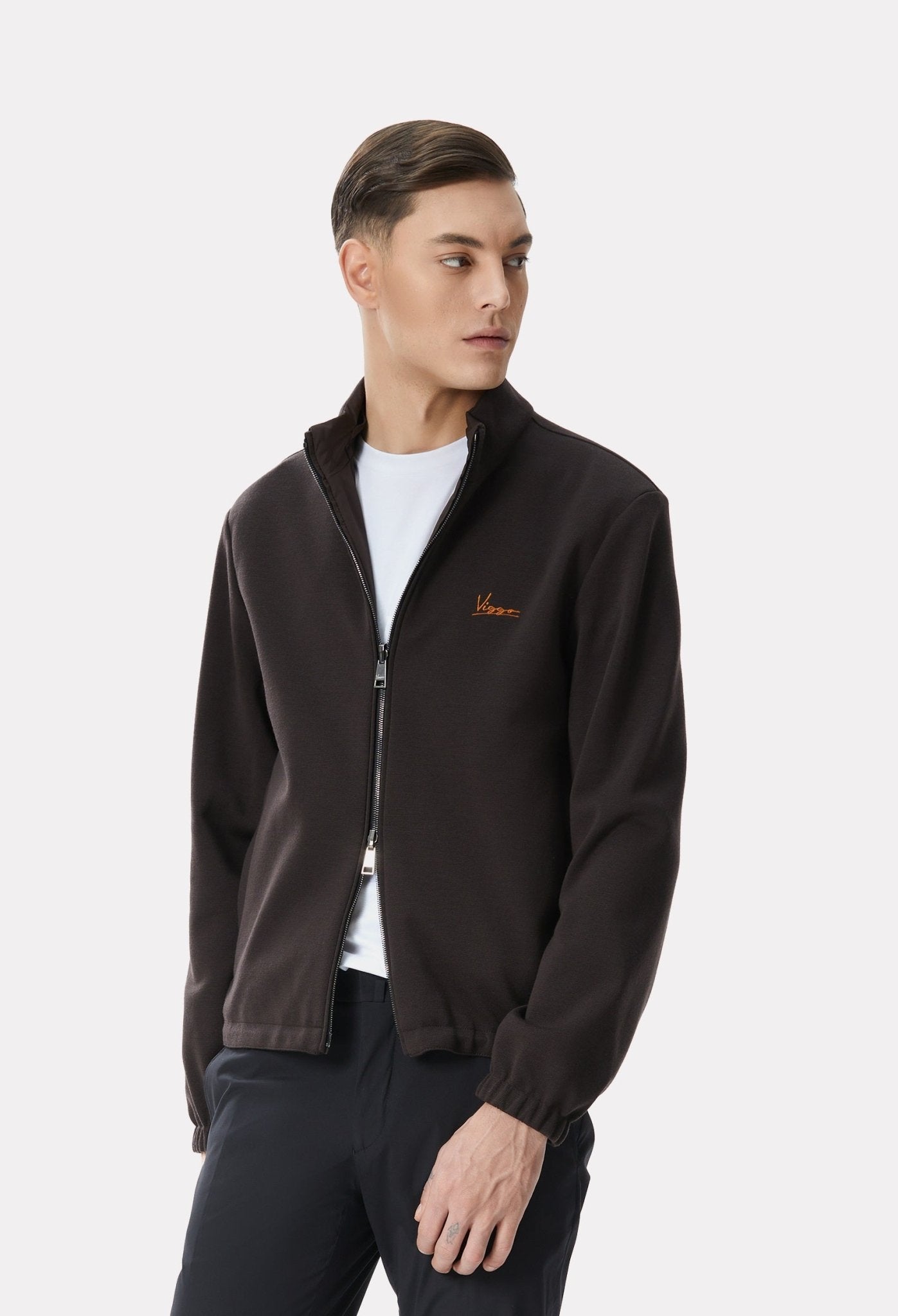 Jacheta reversibila maro din material tehno si lana - Viggo