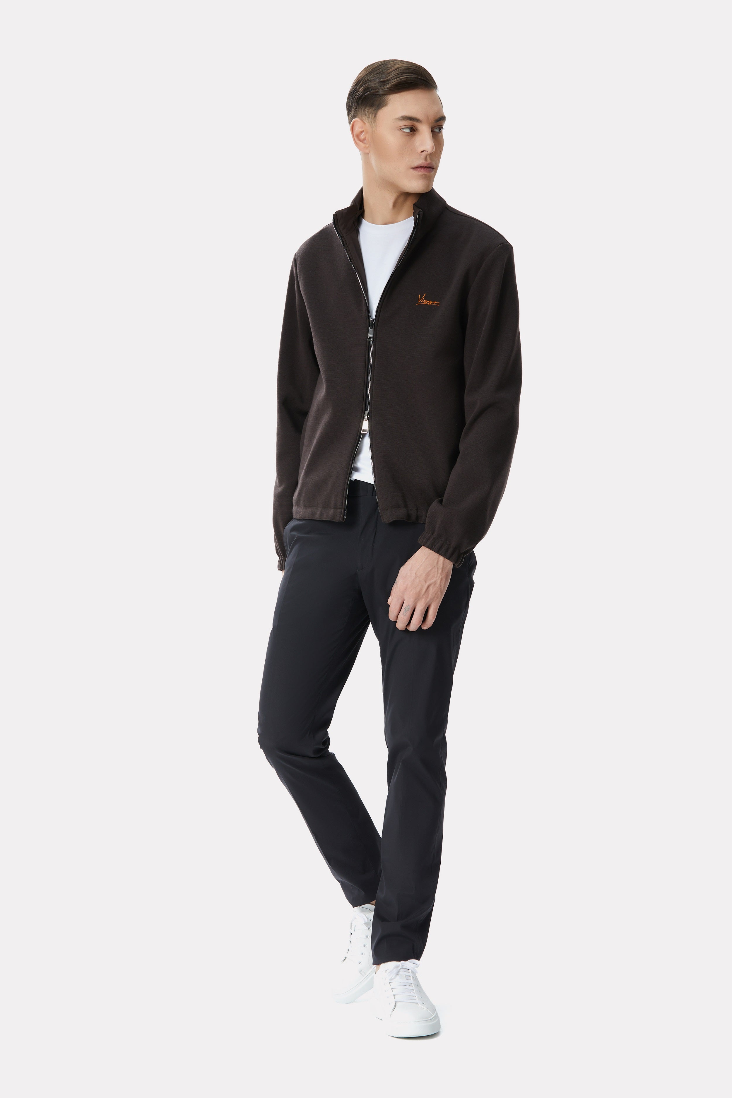 Brown reversible jacket made of techno fabric and wool