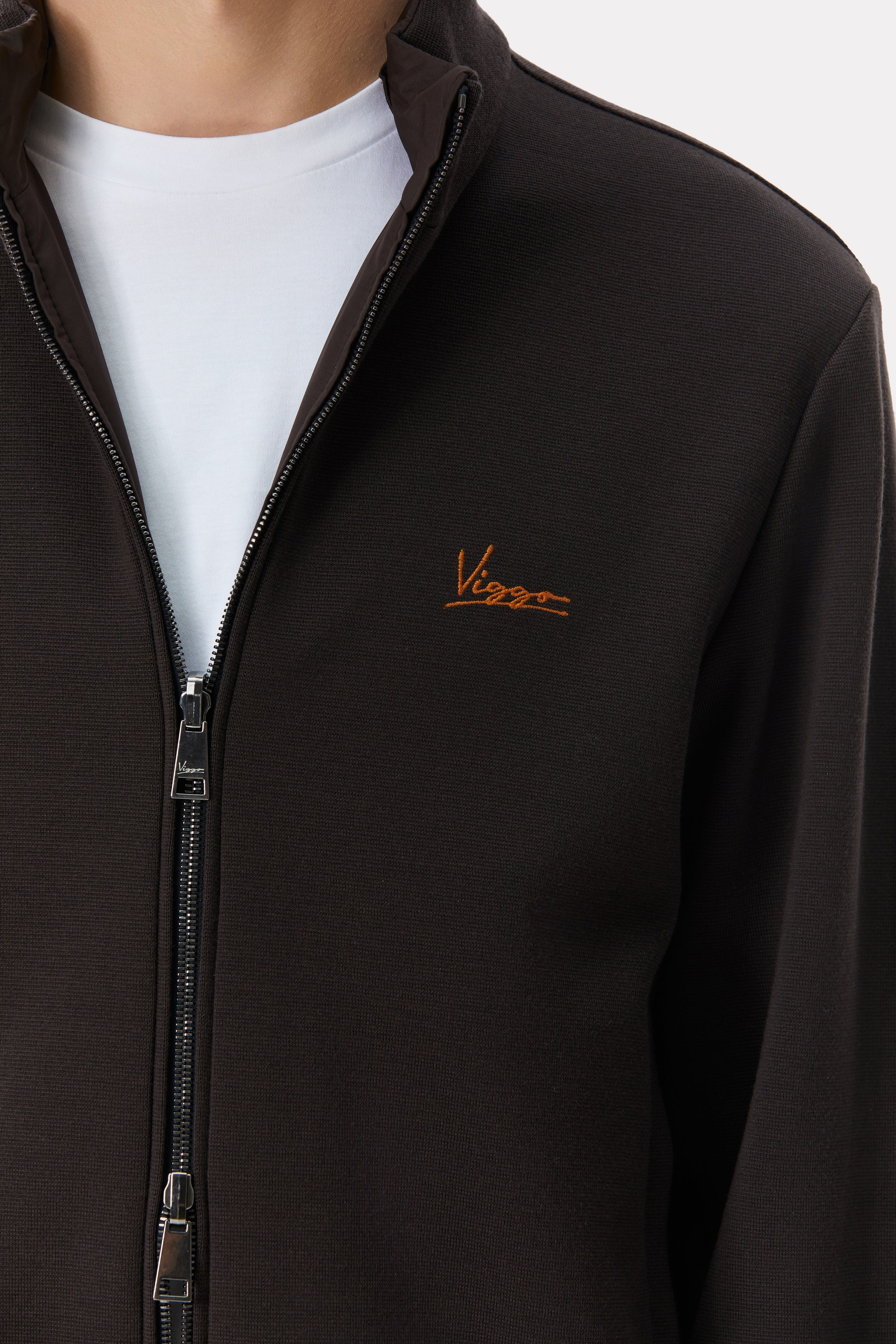 Brown reversible jacket made of techno fabric and wool