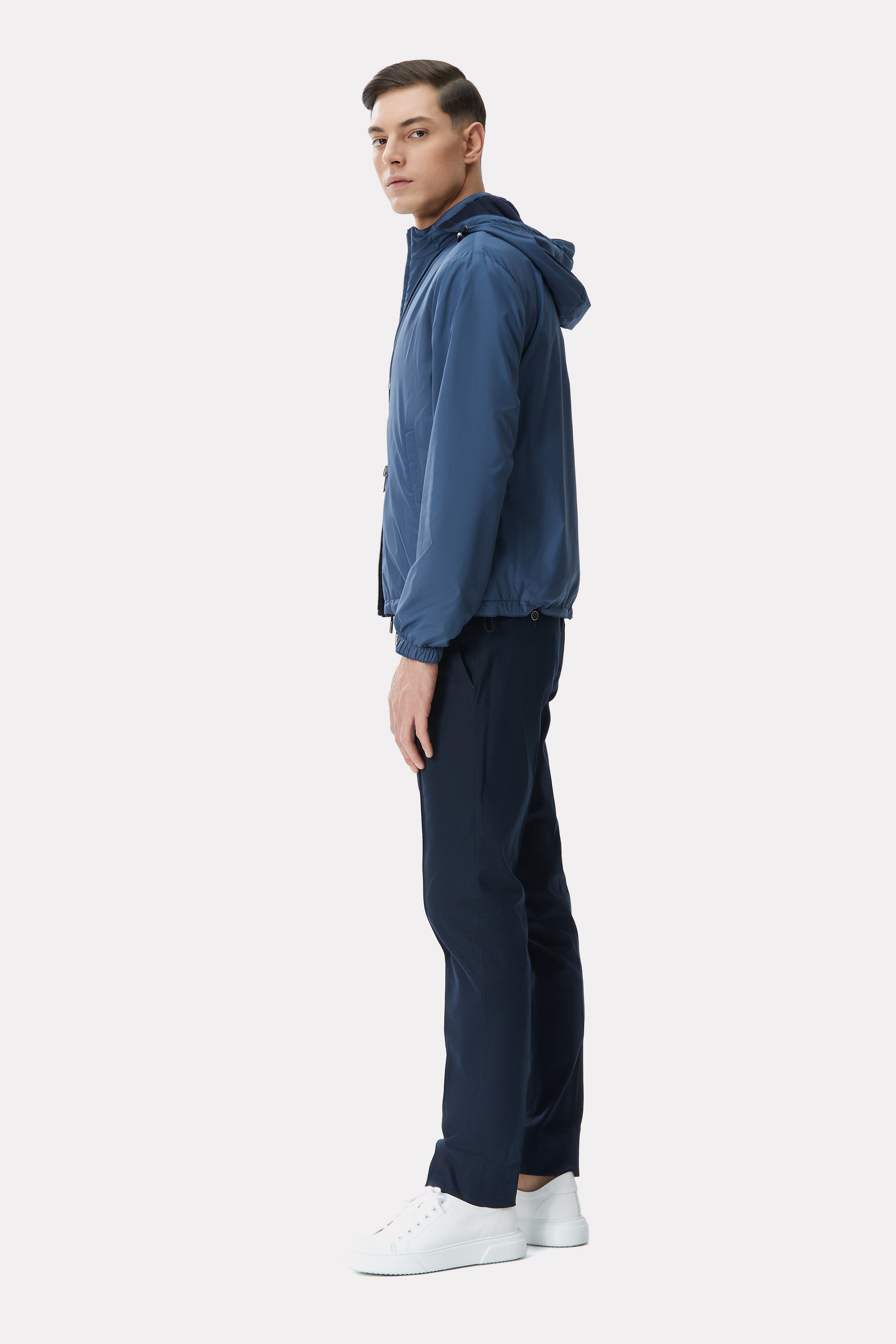 Reversible blue/navy jacket made of techno fabric and wool