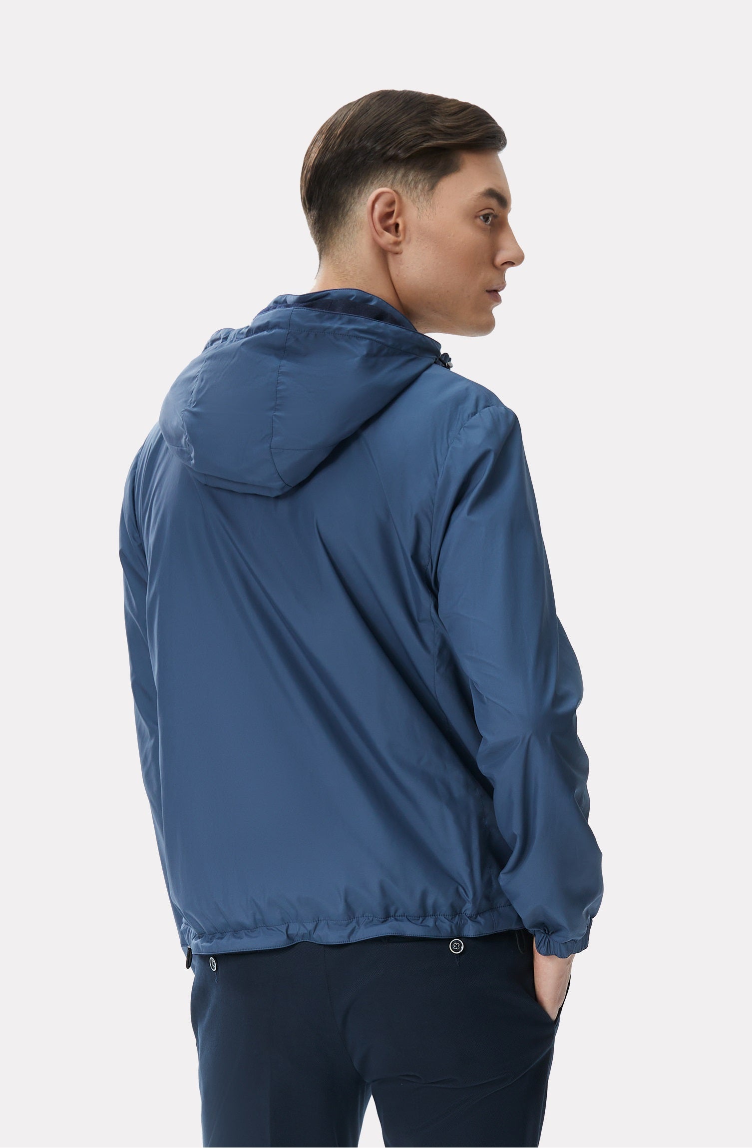 Reversible blue/navy jacket made of techno fabric and wool