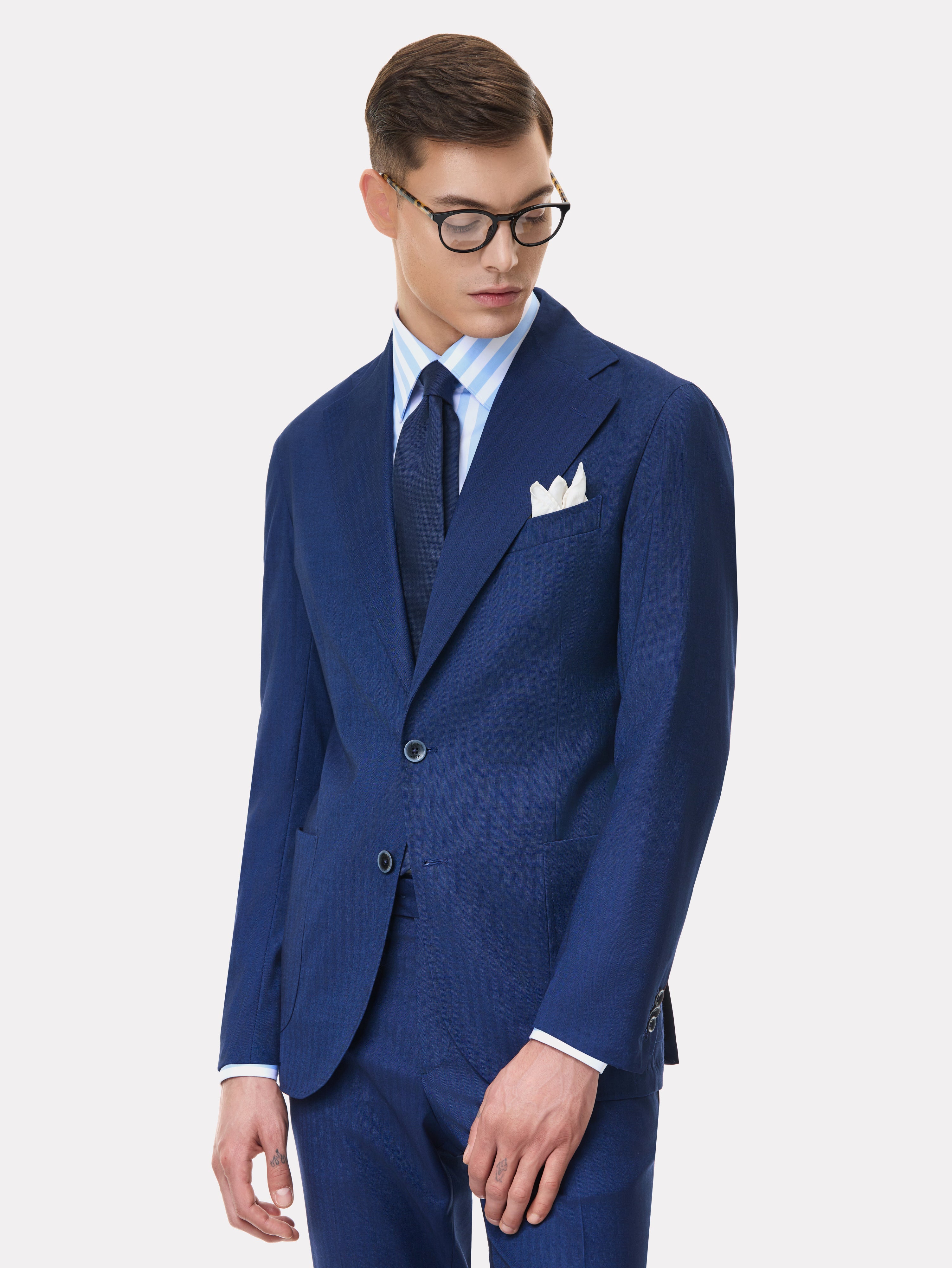 Royal blue textured slim fit suit
