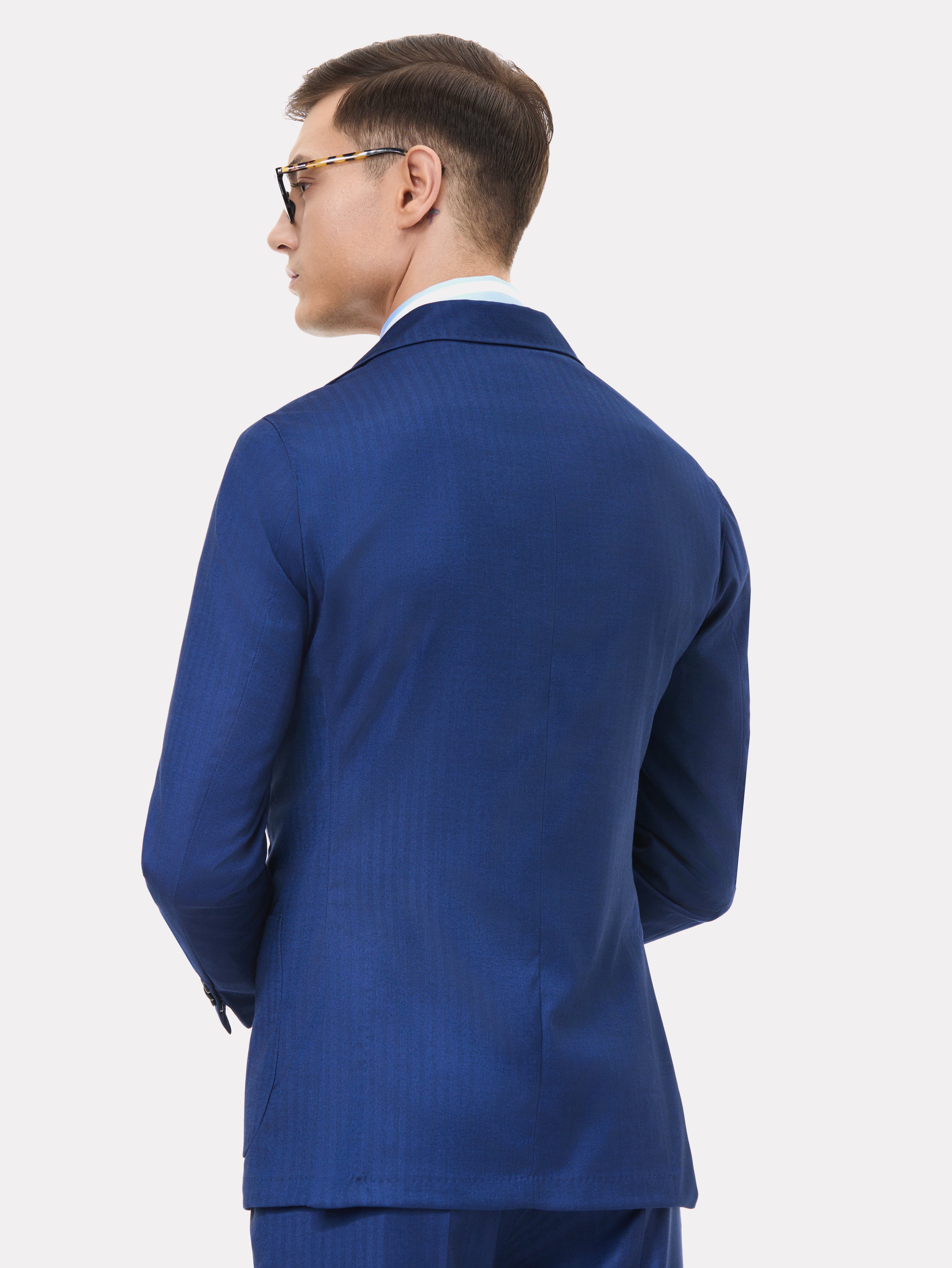 Royal blue textured slim fit suit