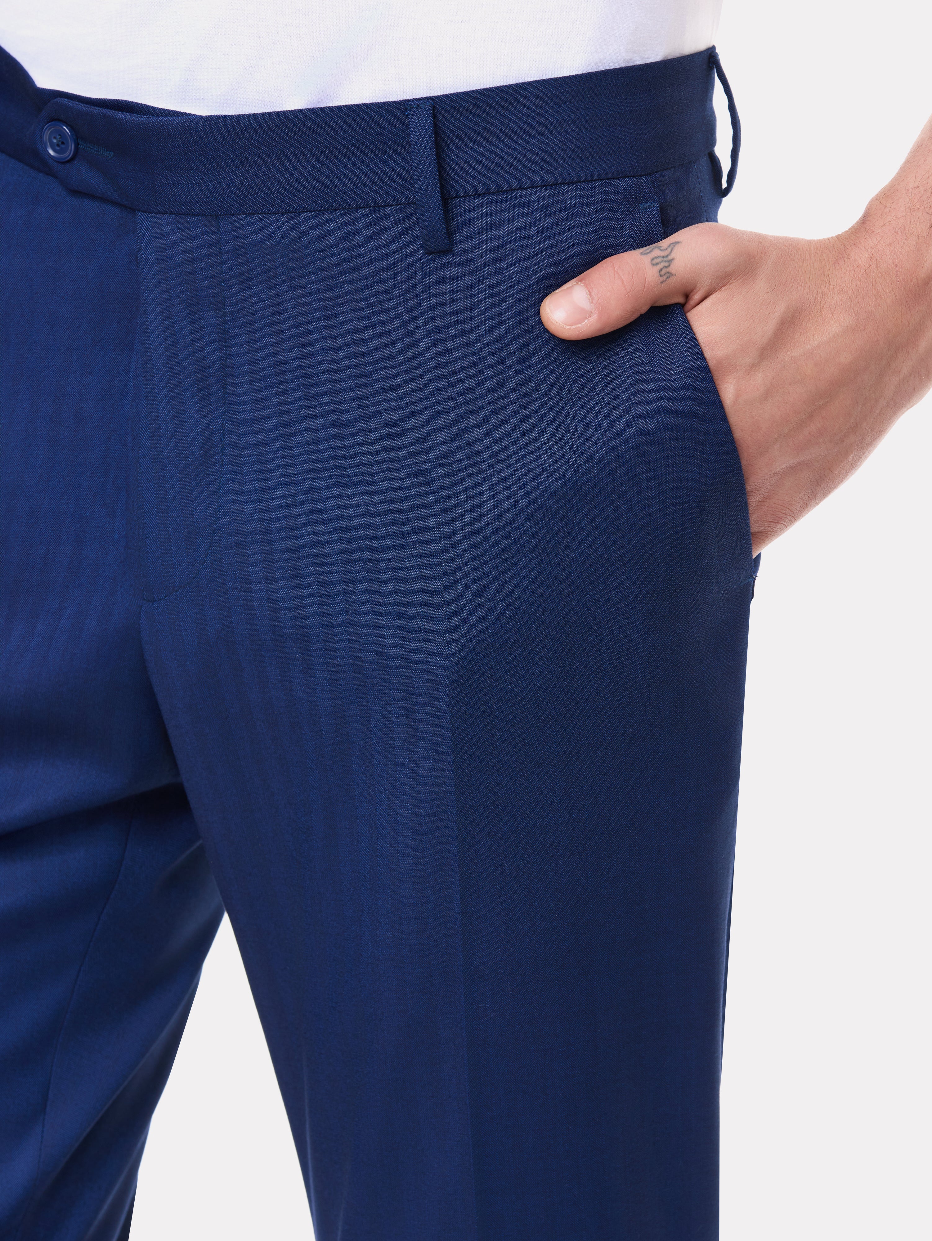 Royal blue textured slim fit suit