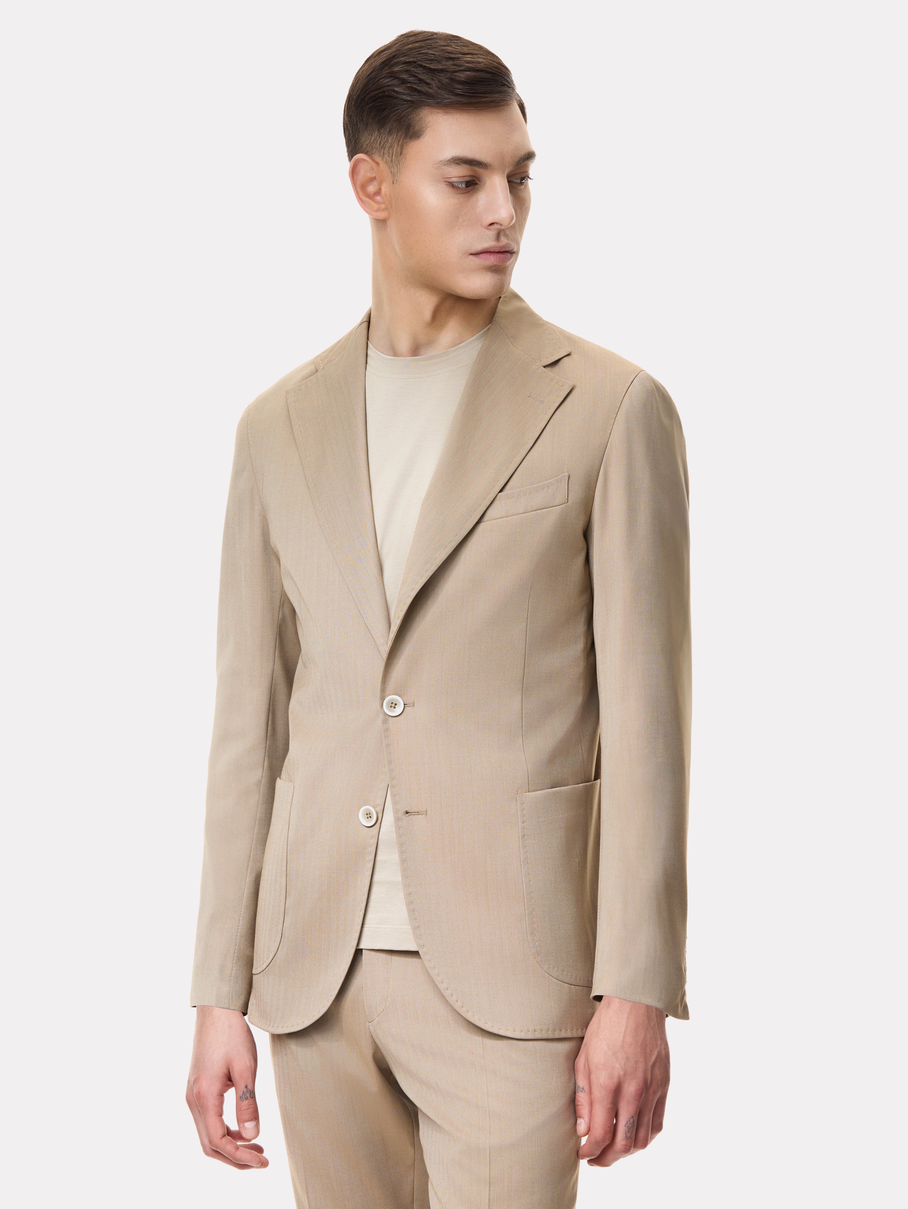 Light brown textured slim fit suit