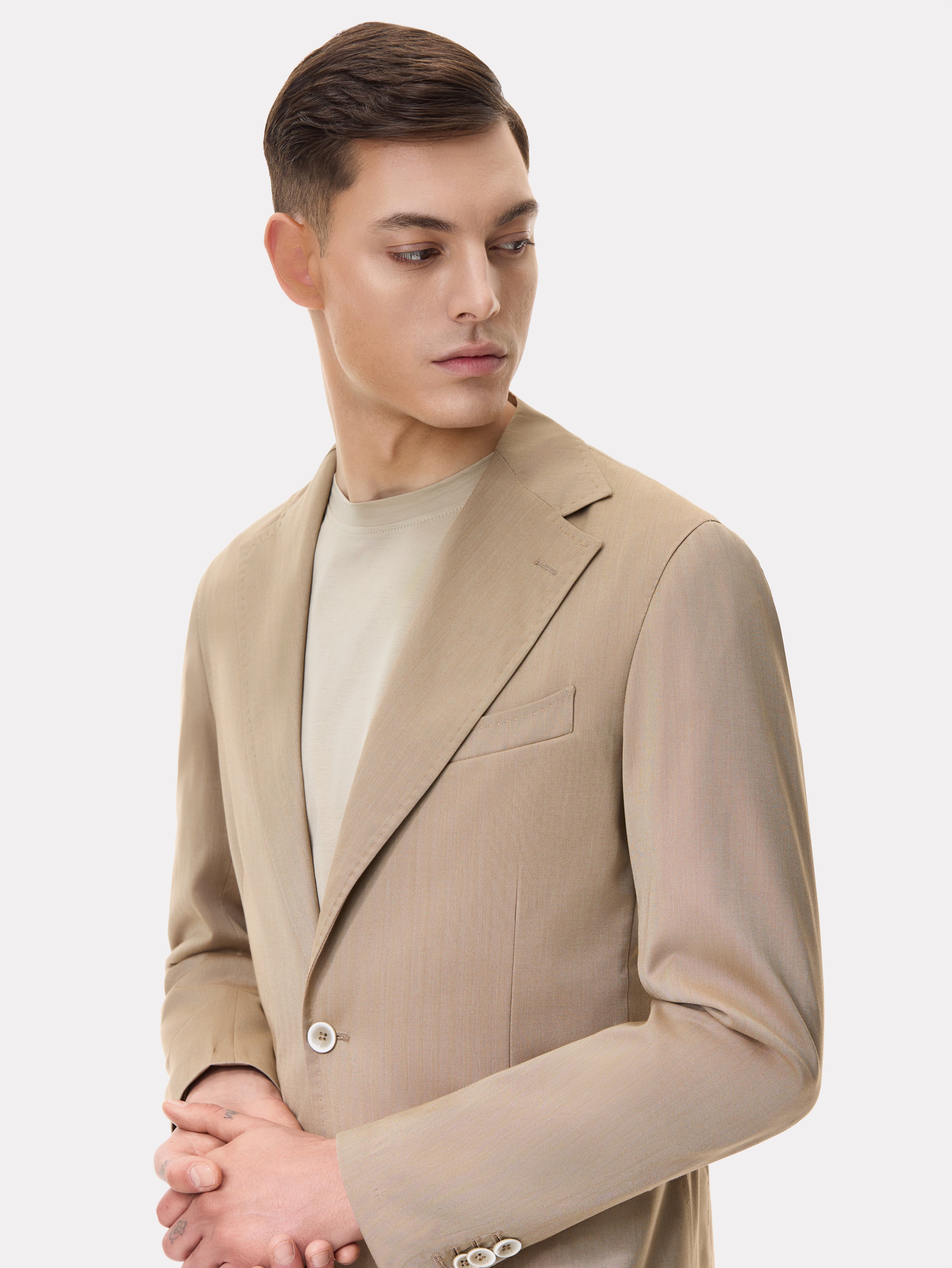 Light brown textured slim fit suit